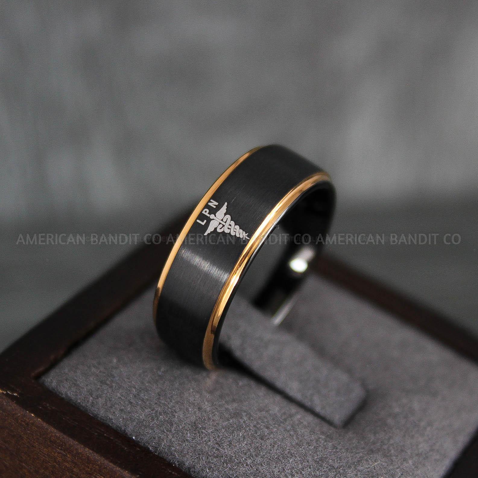 IMG_7349 Nurse Ring, Licensed Practical Nurses Ring, LPN Nurse Wedding Band, LPN Nurse Jewelry, Nurse Jewelry, Black Wedding Band - Image 1