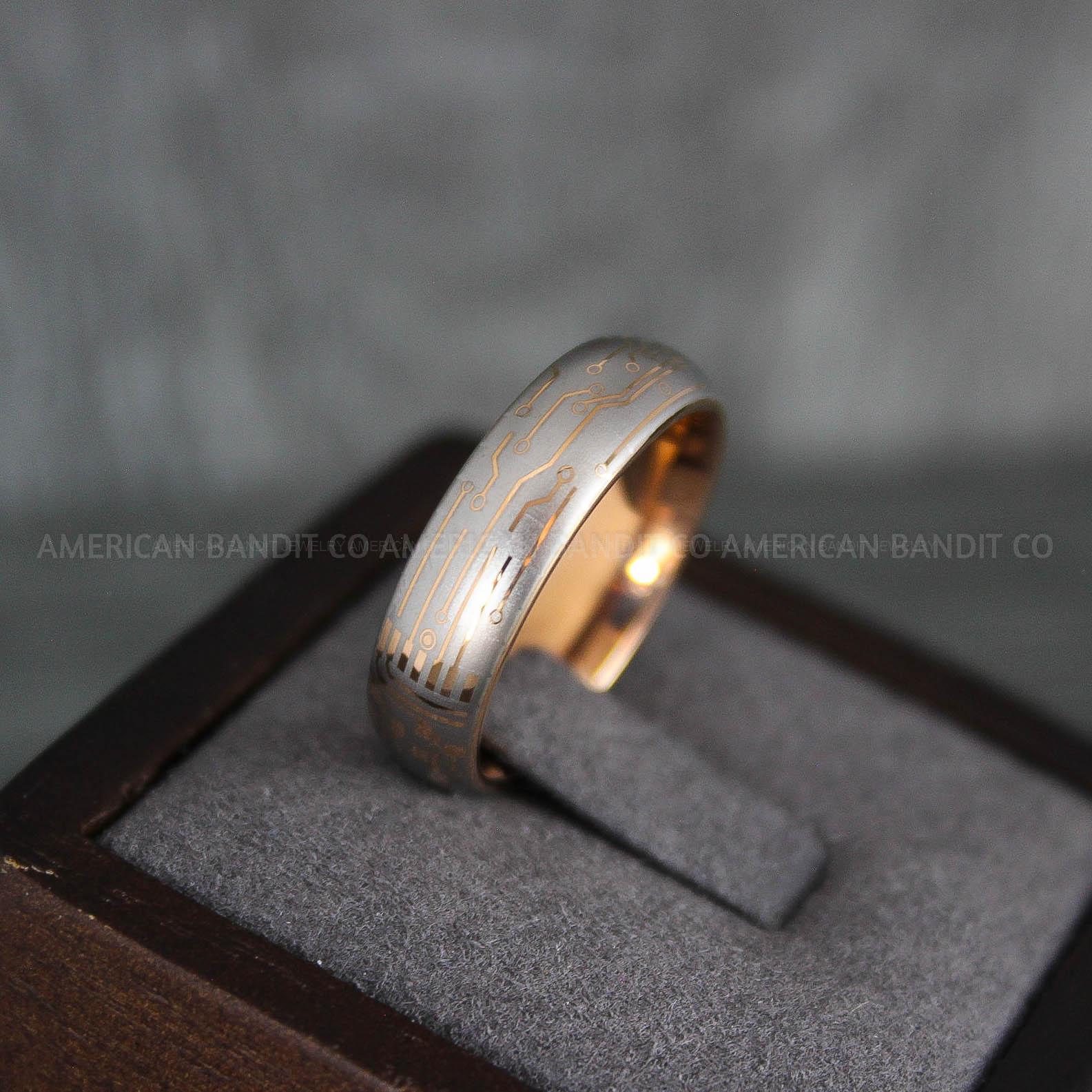 IMG_7350 Circuit Board Ring, Circuit Board Wedding Band, Gamer Ring, Gamer Wedding Band, Rose Gold Wedding Band - Image 1