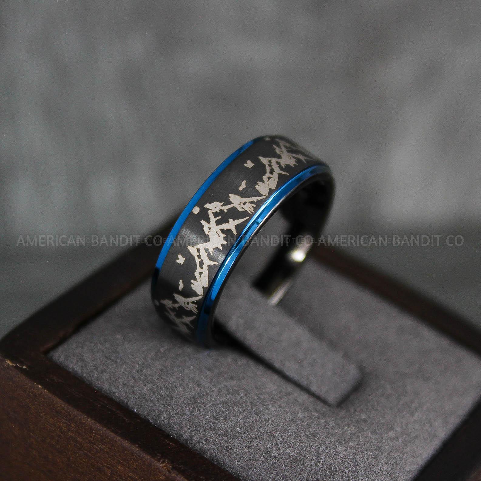 IMG_7358 Forest Ring, Mountain Range Ring, Mountains Scene Ring, Wolf Ring, Hunting Wedding Band - Image 1