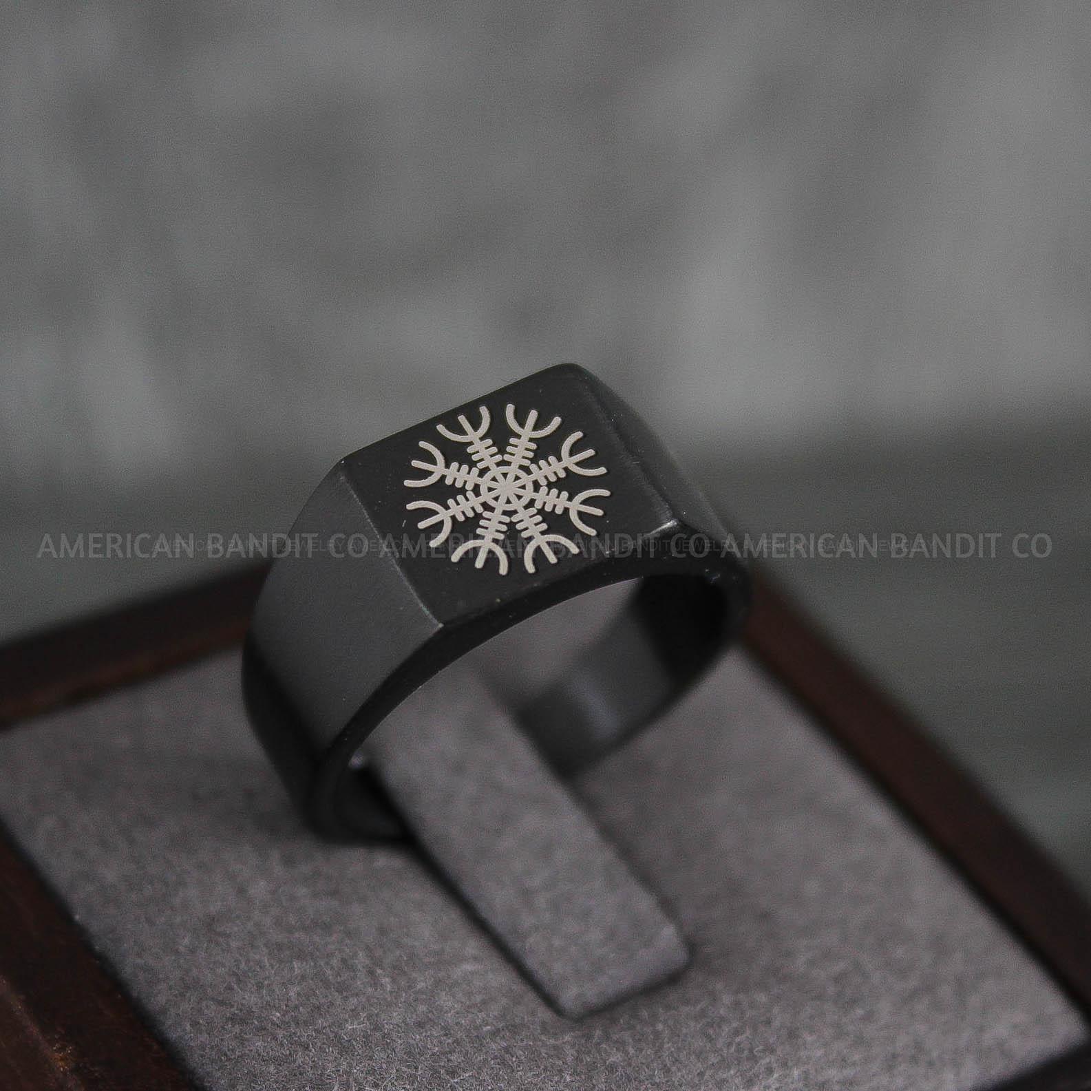 IMG_7363 Viking Ring, Runes Ring, Vegvísir Ring, Nordic Ring, Norsemen Ring, Nordic Runes Ring, Black Stainless Steel Ring - Image 1
