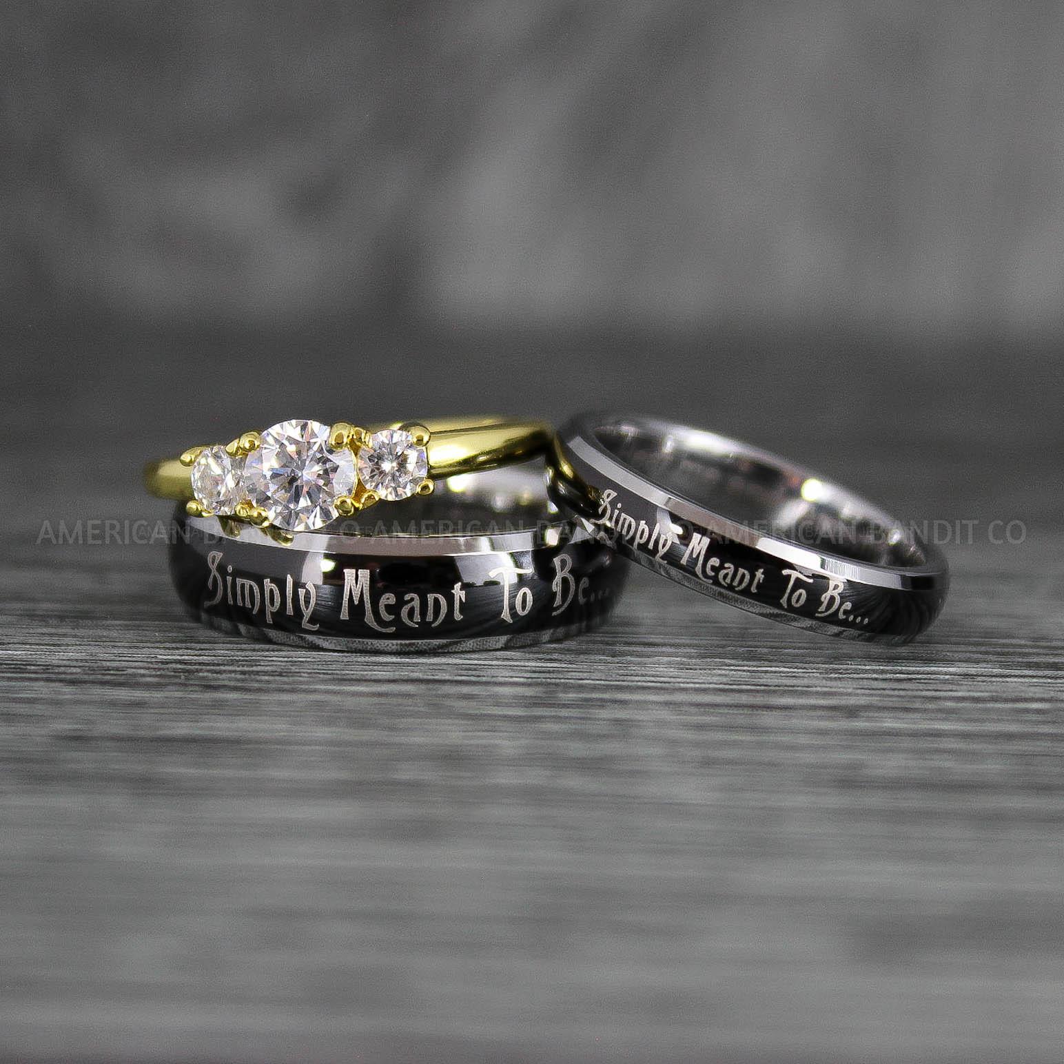 IMG_7379 Simply Meant To Be Rings, Black Wedding Bands, Black Wedding Rings, Couple Rings, Couple Jewelry, His and Her Rings, Matching Rings Couple Wedding Ring Couple Jewelry - Image 1