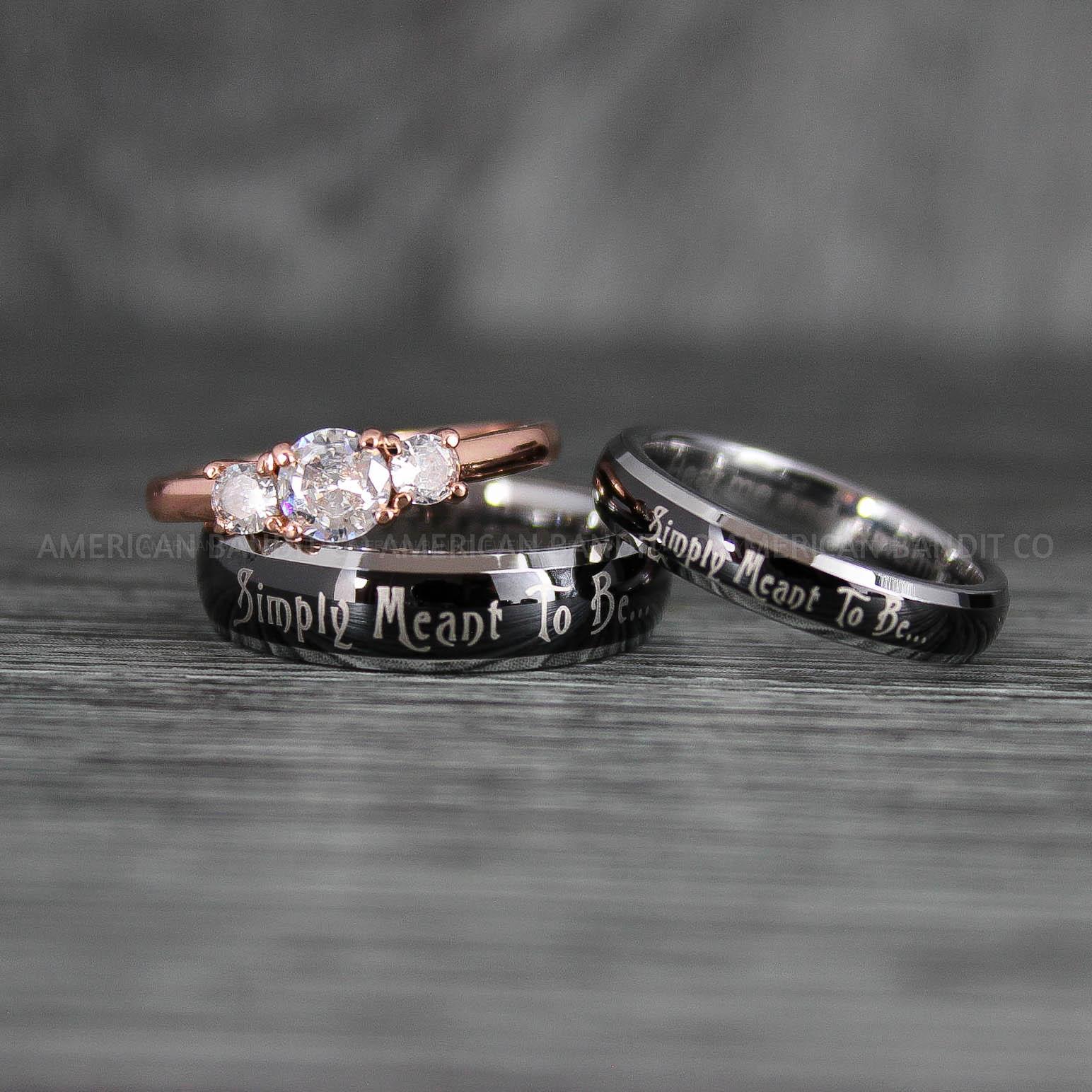 IMG_7380 Simply Meant To Be Rings, Black Wedding Bands, Black Wedding Rings, Couple Rings, Couple Jewelry, His and Her Rings, Matching Rings Couple Wedding Ring Couple Jewelry - Image 1