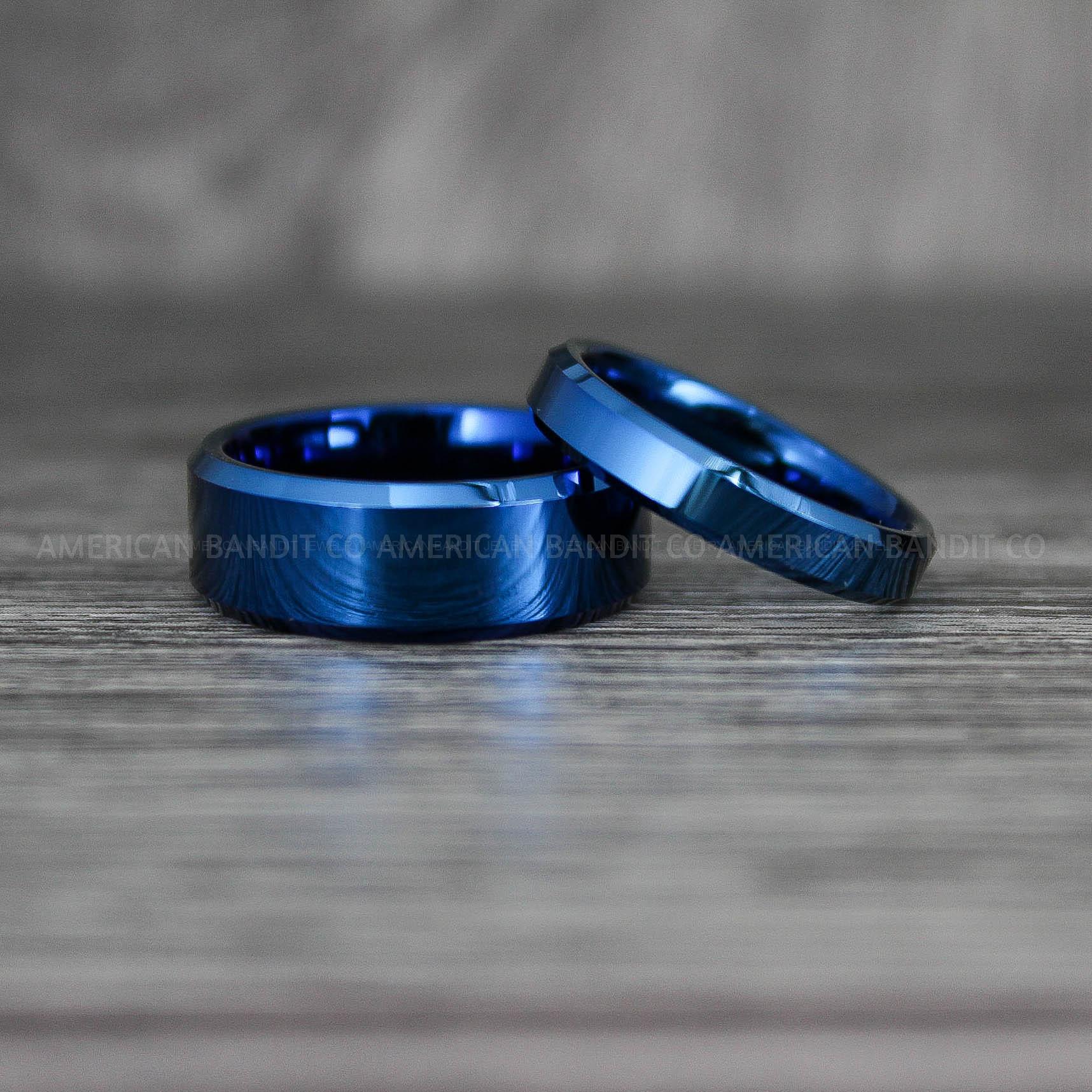 IMG_7419 Couple Rings, Blue Wedding Bands, Blue Tungsten Rings, Matching Couple Rings, Couple Wedding Bands - Image 1