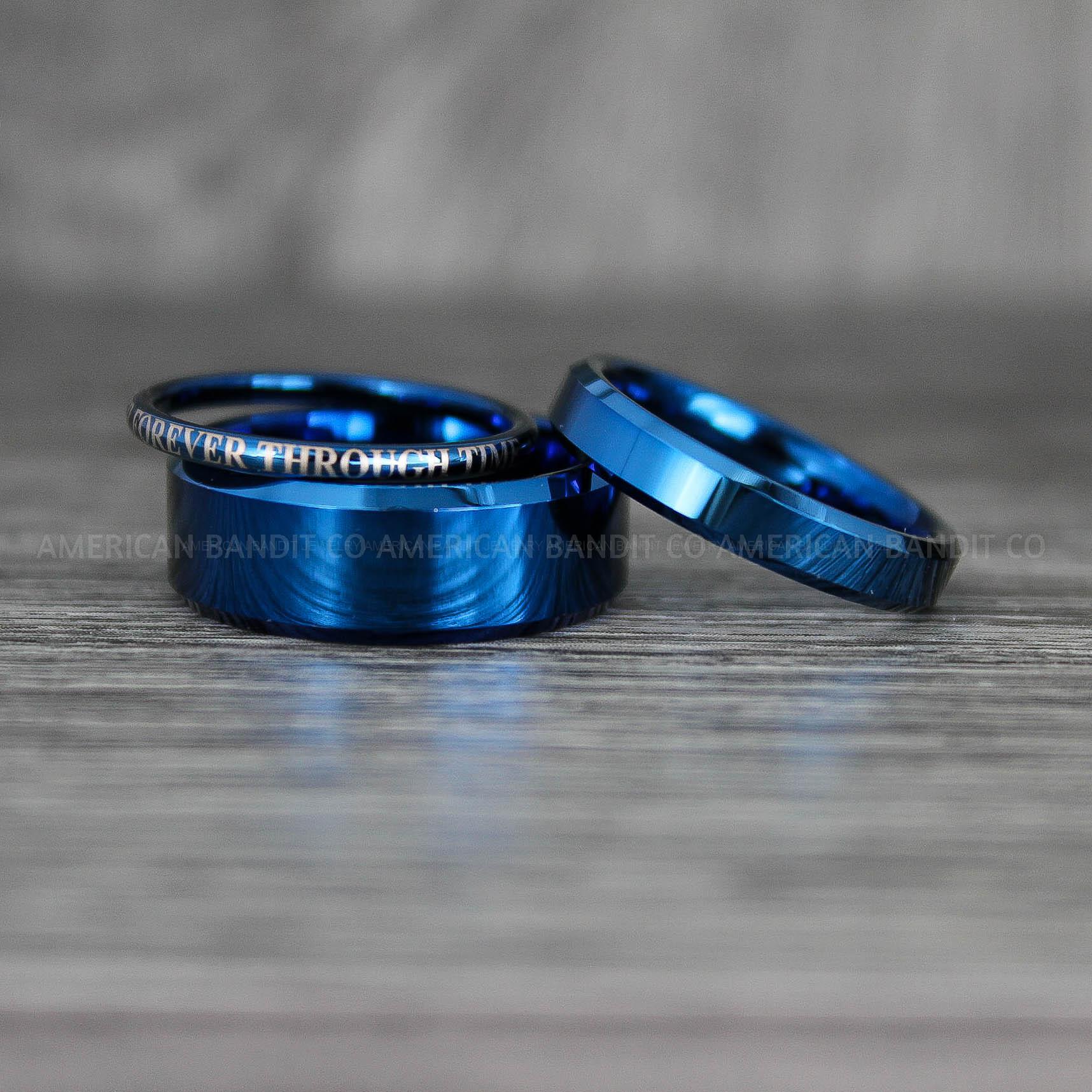 IMG_7420 Couple Rings, Blue Wedding Bands, Blue Tungsten Rings, Matching Couple Rings, Couple Wedding Bands - Image 1