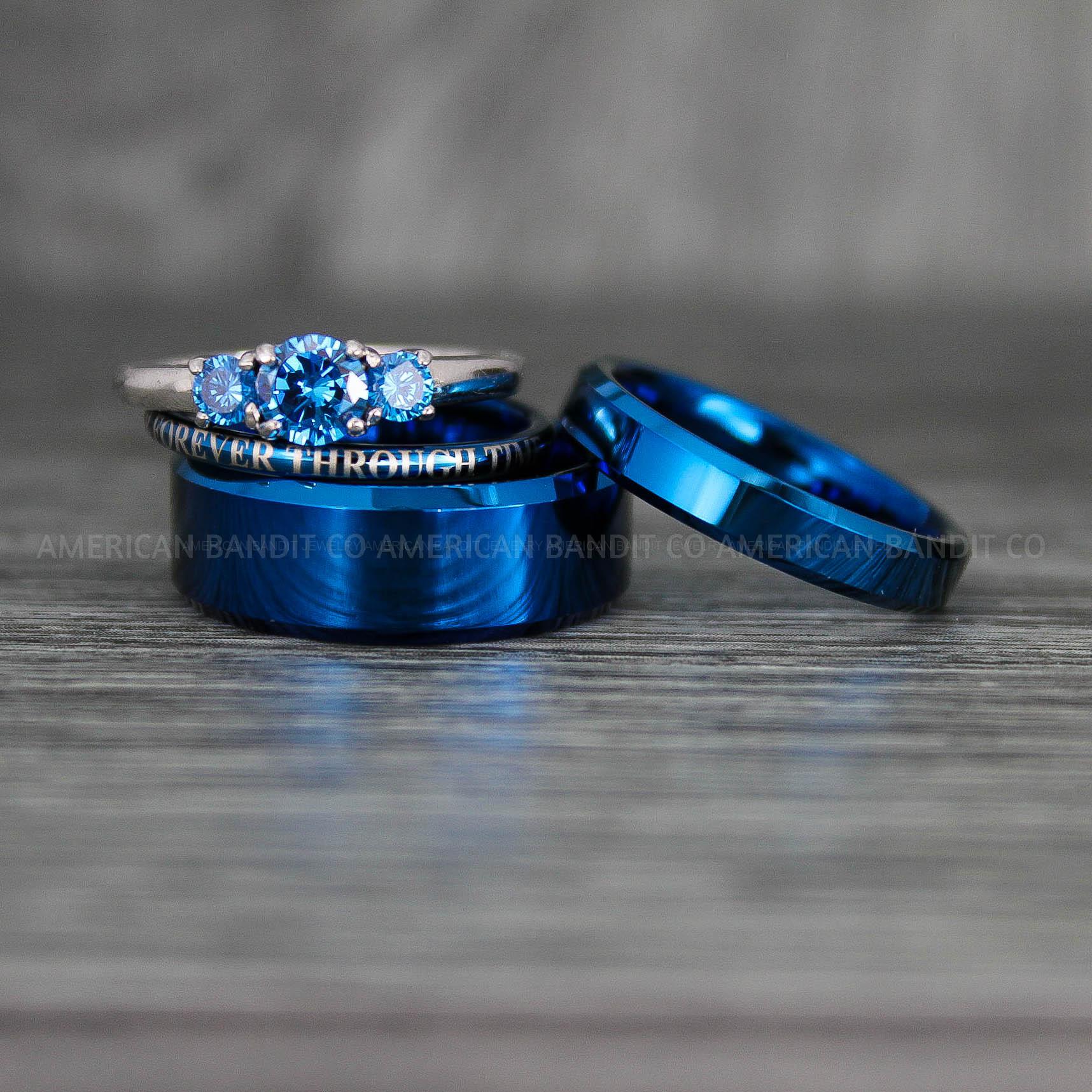 IMG_7421 Couple Rings, Blue Wedding Bands, Blue Tungsten Rings, Matching Couple Rings, Couple Wedding Bands - Image 1