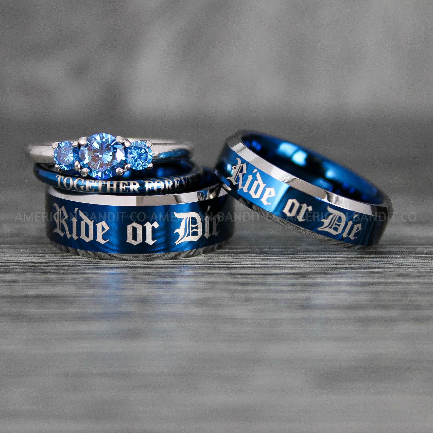 IMG_7429 Ride or Die Rings, Ride or Die, Ride or Die Wedding Rings, Ride or Die Wedding Bands, Blue Wedding Rings, Blue Wedding Bands, Biker Rings - Image 1