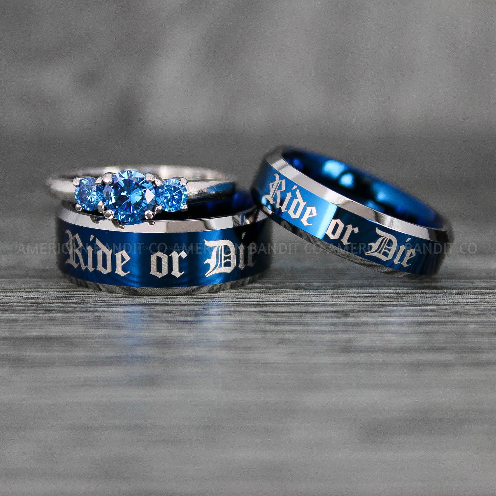 IMG_7431 Ride or Die Rings, Ride or Die, Ride or Die Wedding Rings, Ride or Die Wedding Bands, Blue Wedding Rings, Blue Wedding Bands, Biker Rings - Image 1