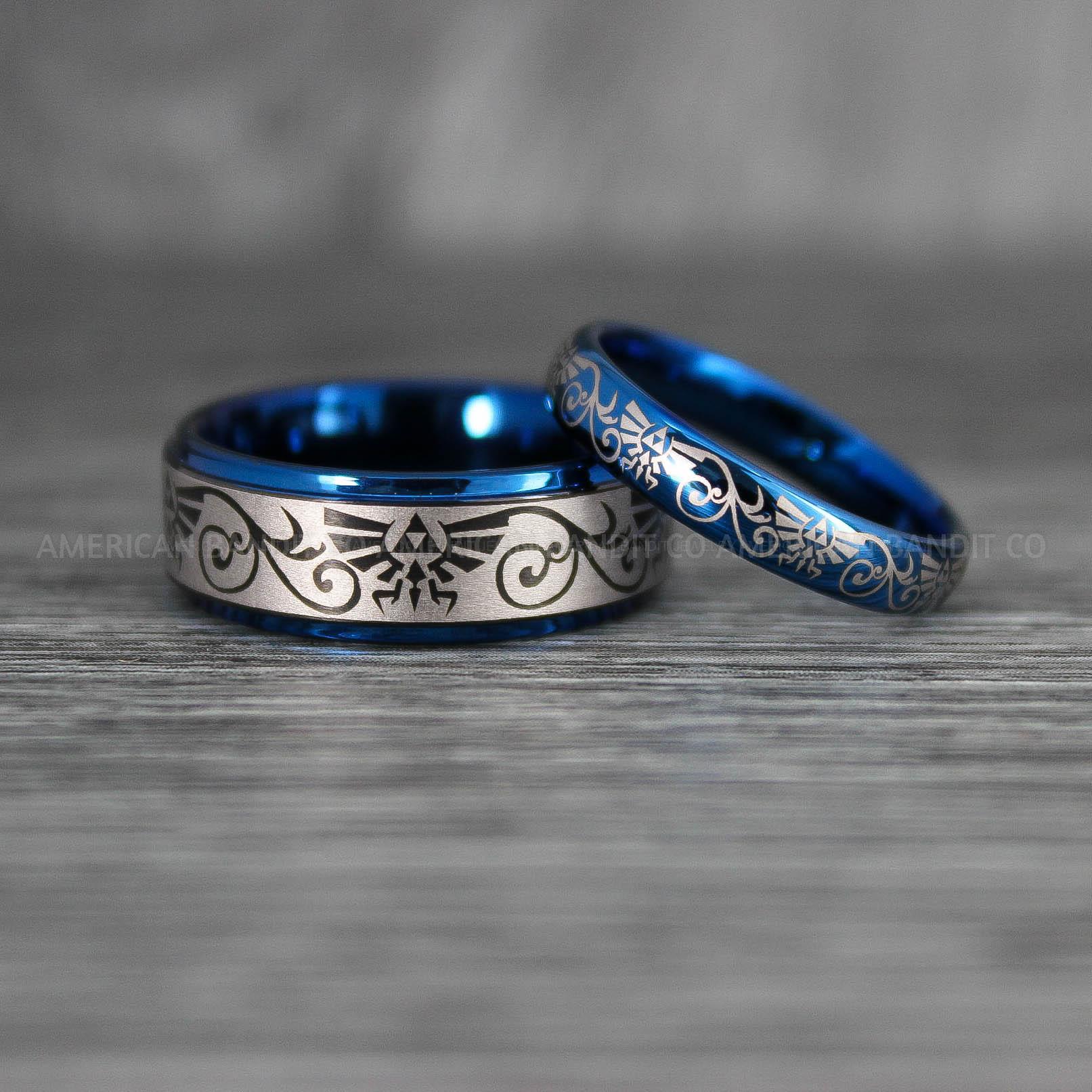 IMG_7435 Zelda Rings, Zelda Wedding Rings, Gamer Rings, Gamer Jewelry, Zelda Wedding Bands, Gamer Wedding Rings, Blue Wedding Ring - Image 1