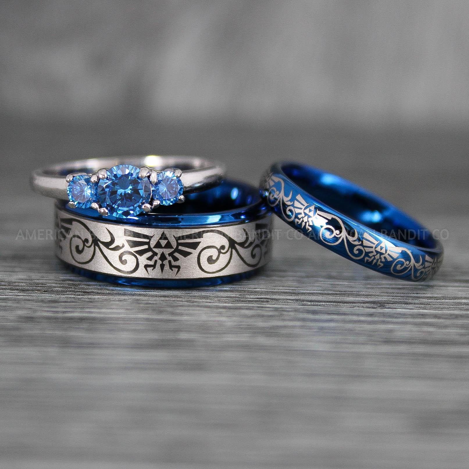 IMG_7436 Zelda Rings, Zelda Wedding Rings, Gamer Rings, Gamer Jewelry, Zelda Wedding Bands, Gamer Wedding Rings, Blue Wedding Rings - Image 1