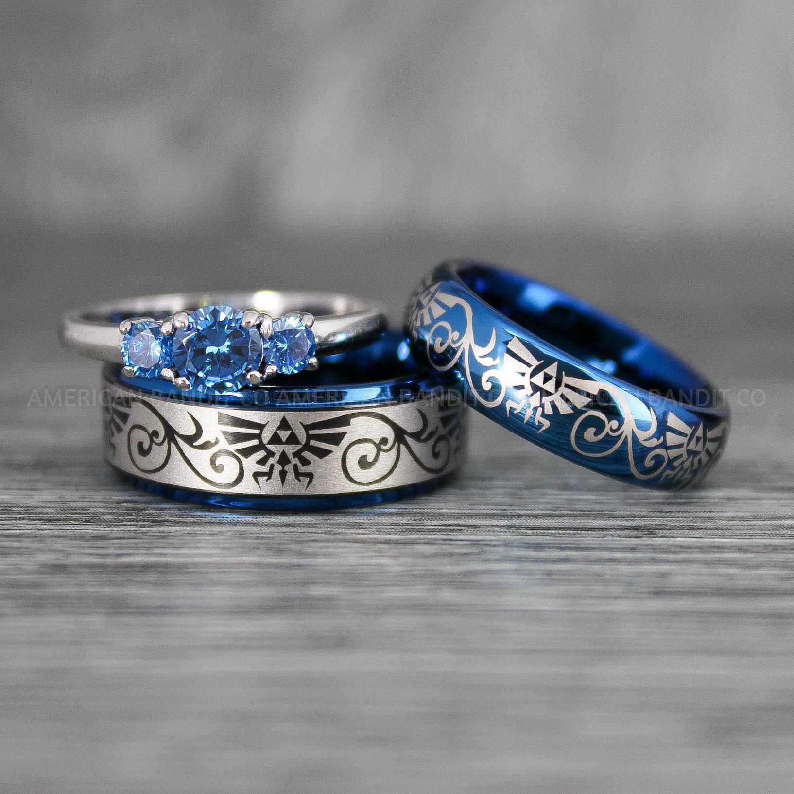 IMG_7440 Zelda Rings, Zelda Wedding Rings, Gamer Rings, Gamer Jewelry, Zelda Wedding Bands, Gamer Wedding Rings, Blue Wedding Rings - Image 1