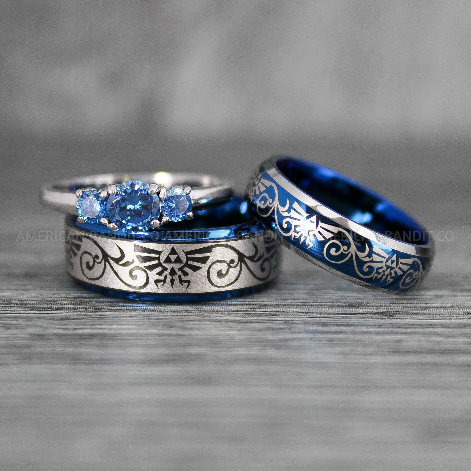 IMG_7441 Zelda Rings, Zelda Wedding Rings, Gamer Rings, Gamer Jewelry, Zelda Wedding Bands, Gamer Wedding Rings, Blue Wedding Rings - Image 1