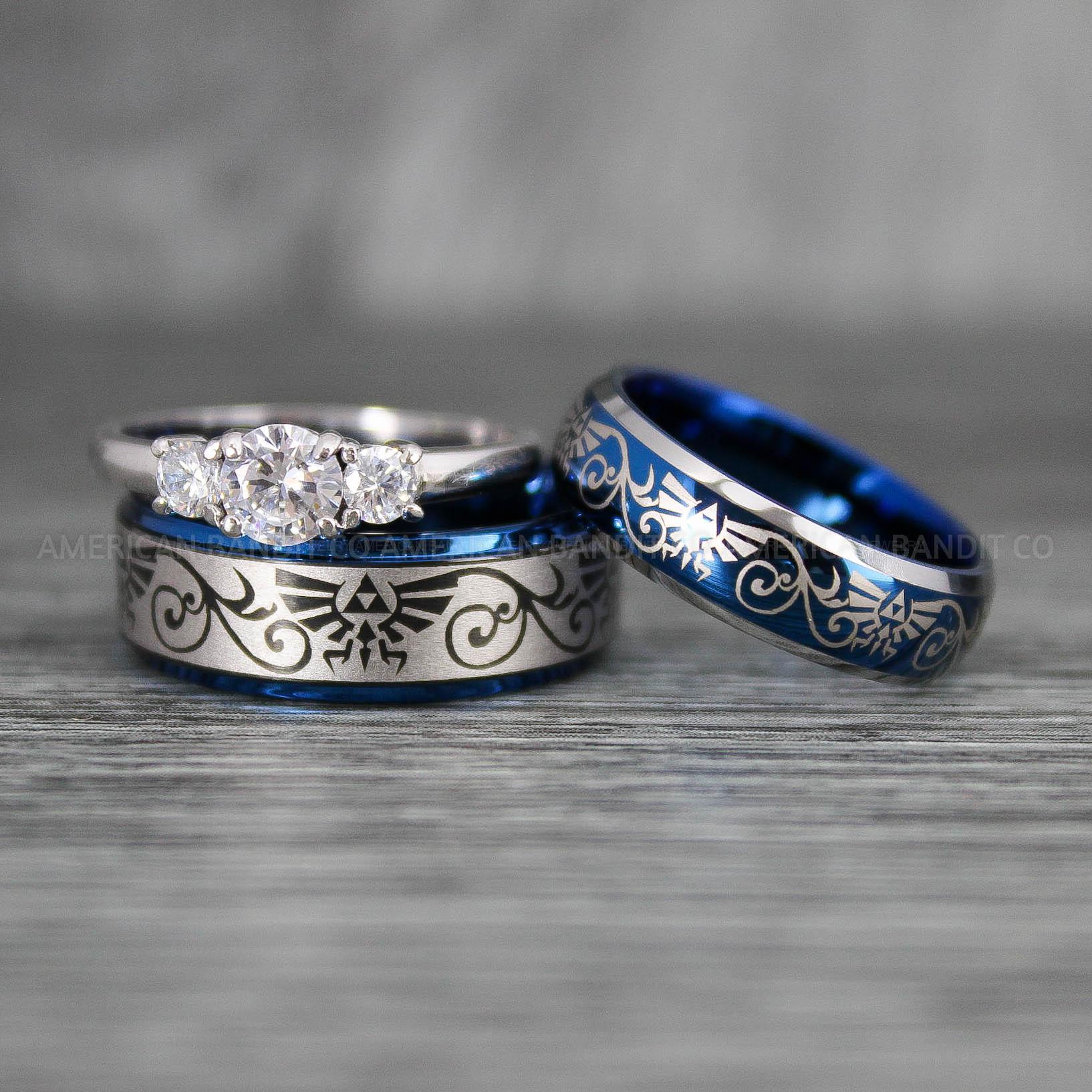 IMG_7442 Zelda Rings, Zelda Wedding Rings, Gamer Rings, Gamer Jewelry, Zelda Wedding Bands, Gamer Wedding Rings, Blue Wedding Rings - Image 1