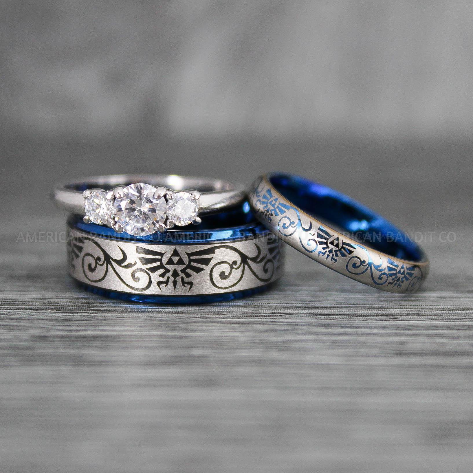 IMG_7443 Zelda Rings, Zelda Wedding Rings, Gamer Rings, Gamer Jewelry, Zelda Wedding Bands, Gamer Wedding Rings, Blue Wedding Rings - Image 1