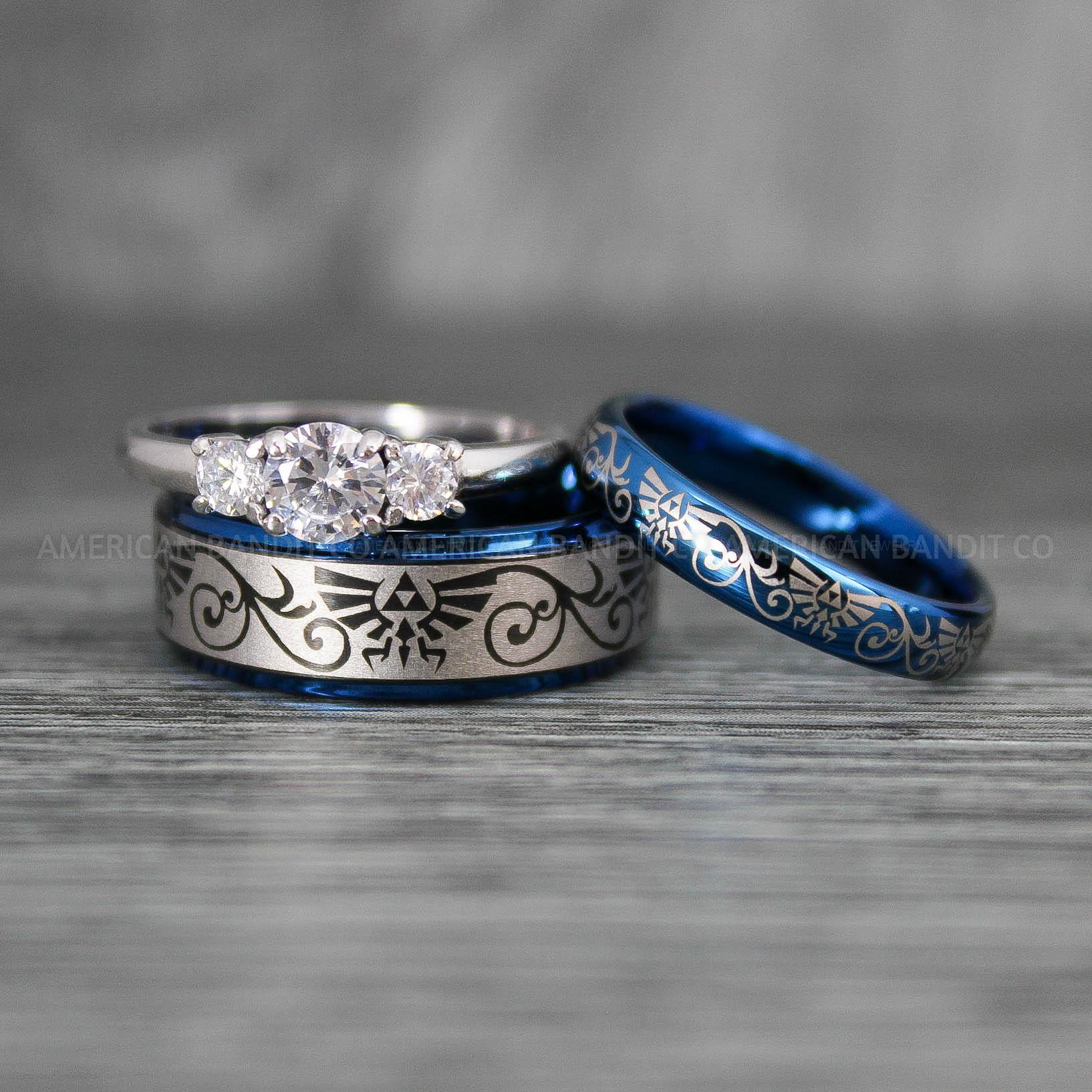IMG_7444 Zelda Rings, Zelda Wedding Rings, Gamer Rings, Gamer Jewelry, Zelda Wedding Bands, Gamer Wedding Rings, Blue Wedding Rings - Image 1