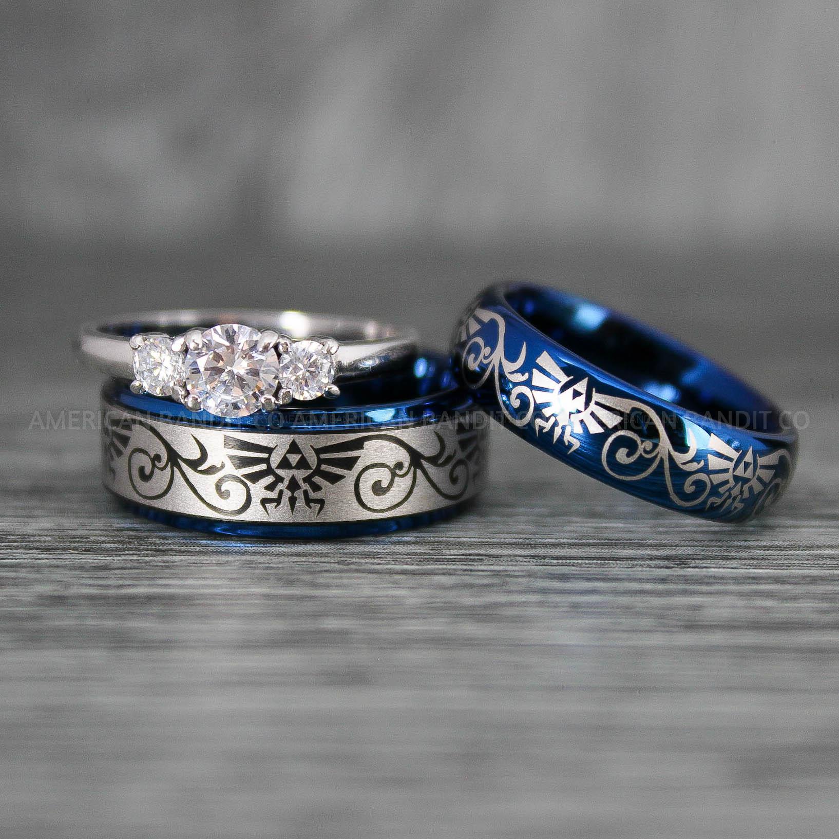 IMG_7445 Zelda Rings, Zelda Wedding Rings, Gamer Rings, Gamer Jewelry, Zelda Wedding Bands, Gamer Wedding Rings, Blue Wedding Rings - Image 1