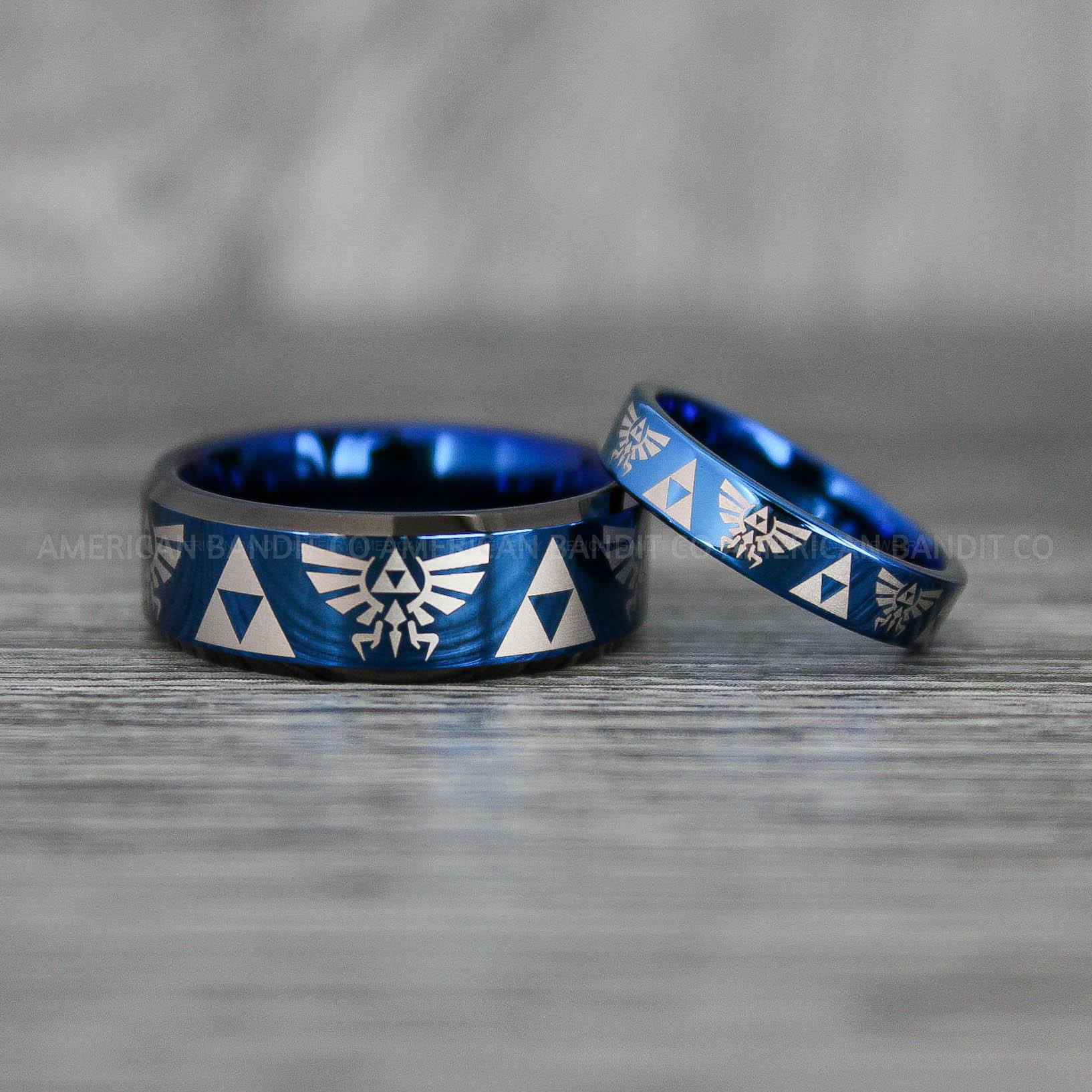 IMG_7447 Zelda Rings, Zelda Wedding Rings, Gamer Rings, Gamer Jewelry, Zelda Wedding Bands, Gamer Wedding Rings, Blue Wedding Rings - Image 1