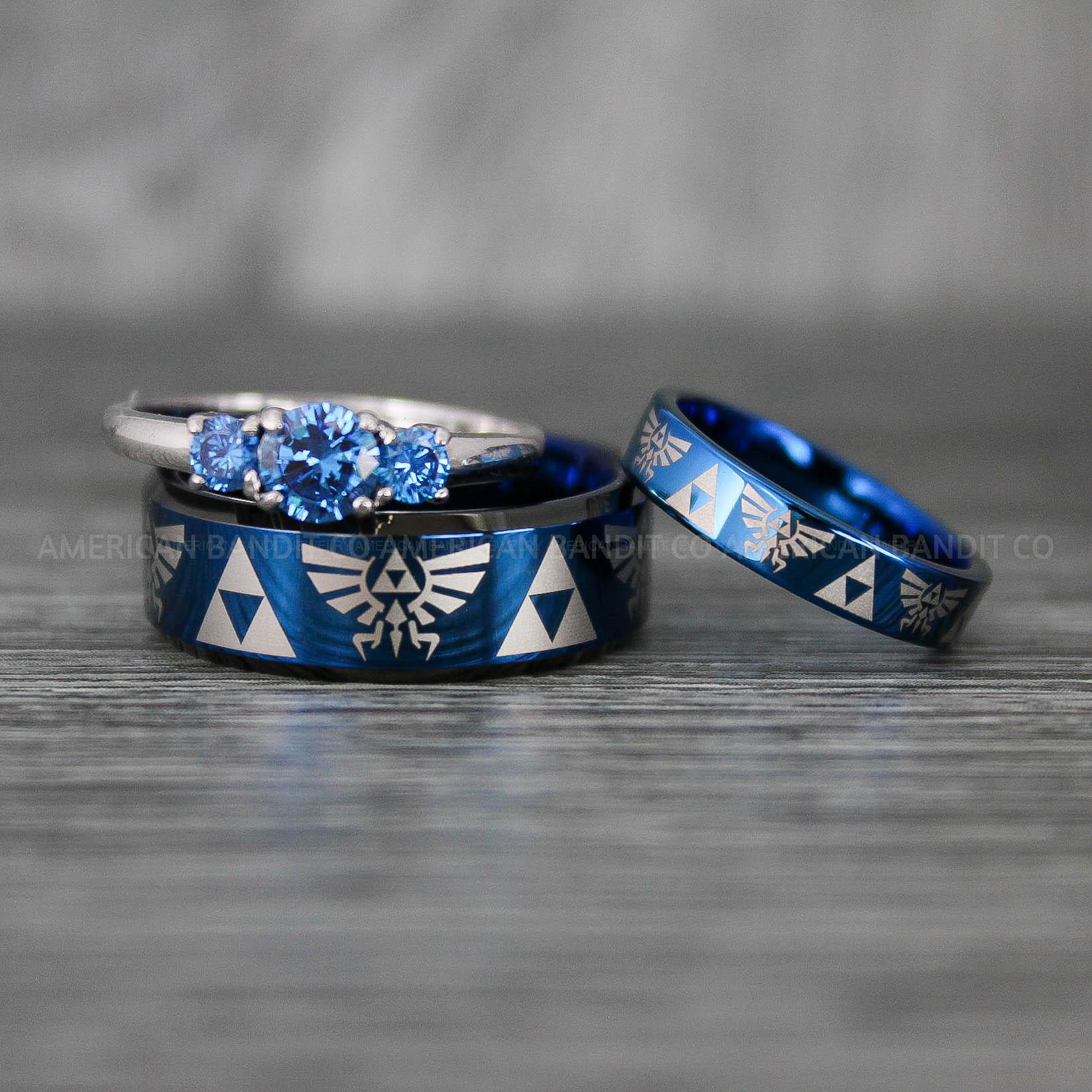 IMG_7451 Zelda Rings, Zelda Wedding Rings, Gamer Rings, Gamer Jewelry, Zelda Wedding Bands, Gamer Wedding Rings, Blue Wedding Rings - Image 1