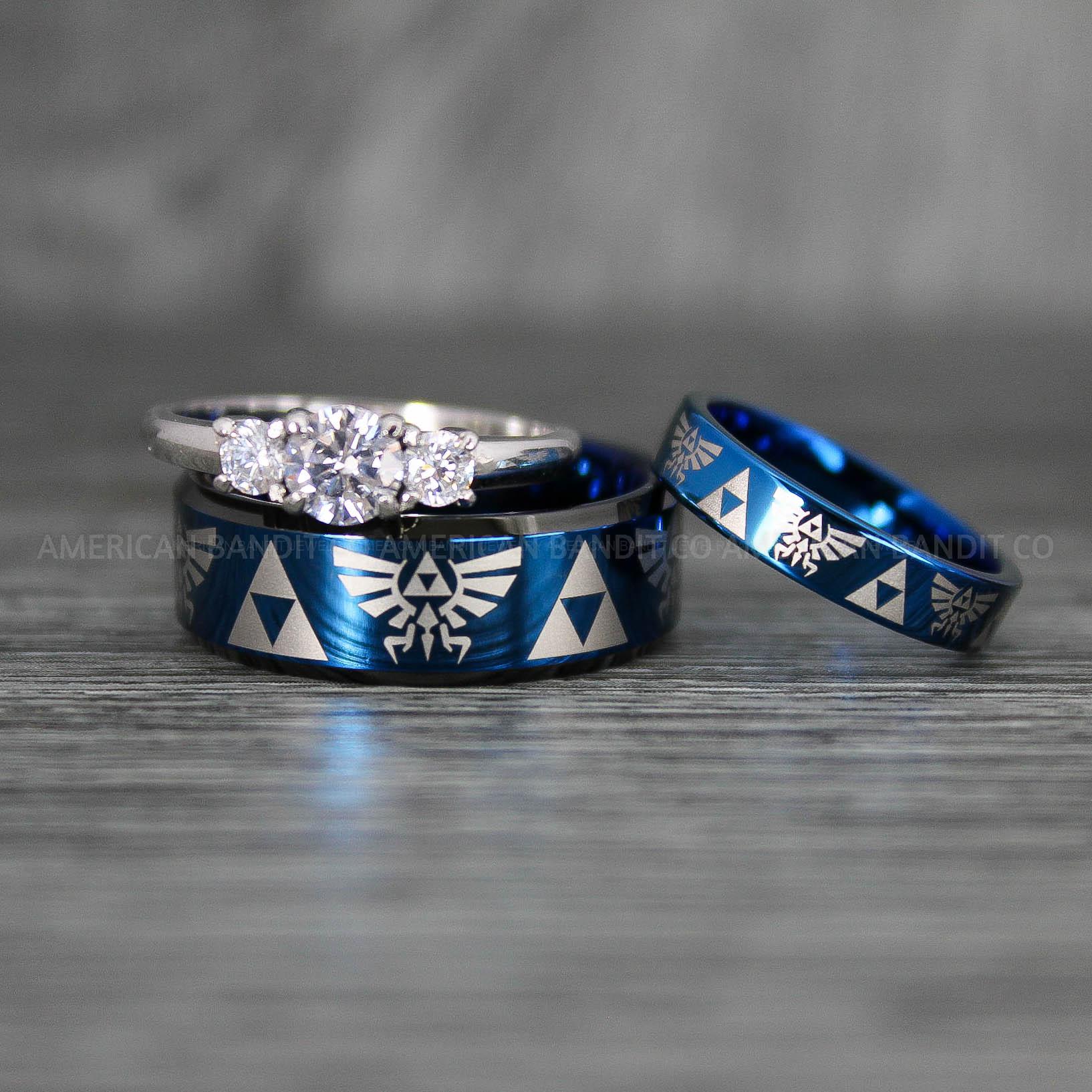 IMG_7452 Zelda Rings, Zelda Wedding Rings, Gamer Rings, Gamer Jewelry, Zelda Wedding Bands, Gamer Wedding Rings, Blue Wedding Rings - Image 1