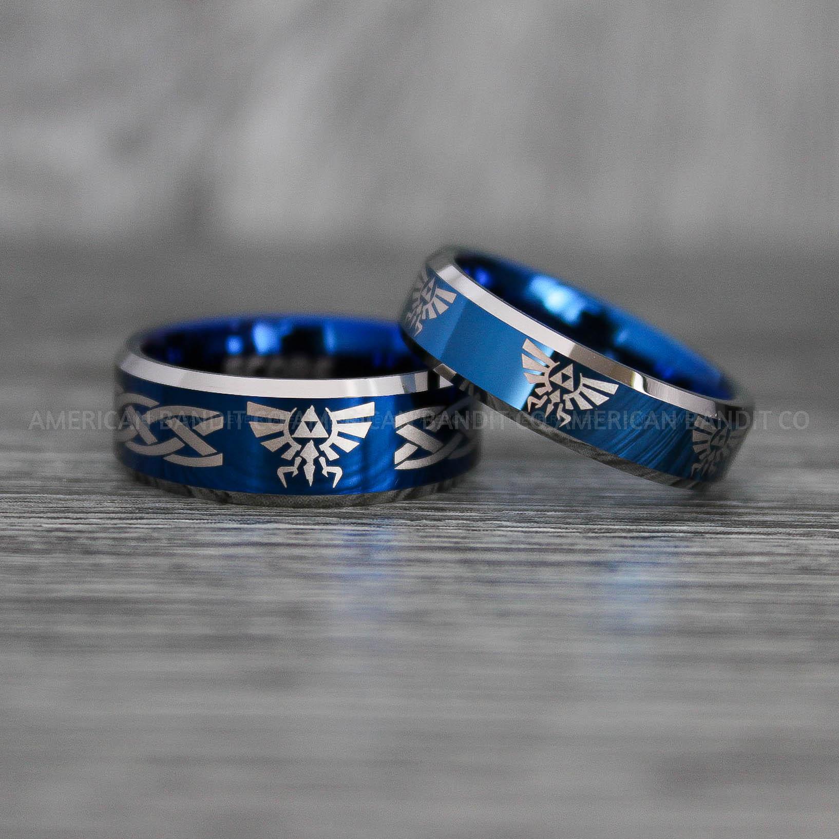 IMG_7458 Zelda Rings, Zelda Wedding Rings, Gamer Rings, Gamer Jewelry, Zelda Wedding Bands, Gamer Wedding Rings, Blue Wedding Rings - Image 1