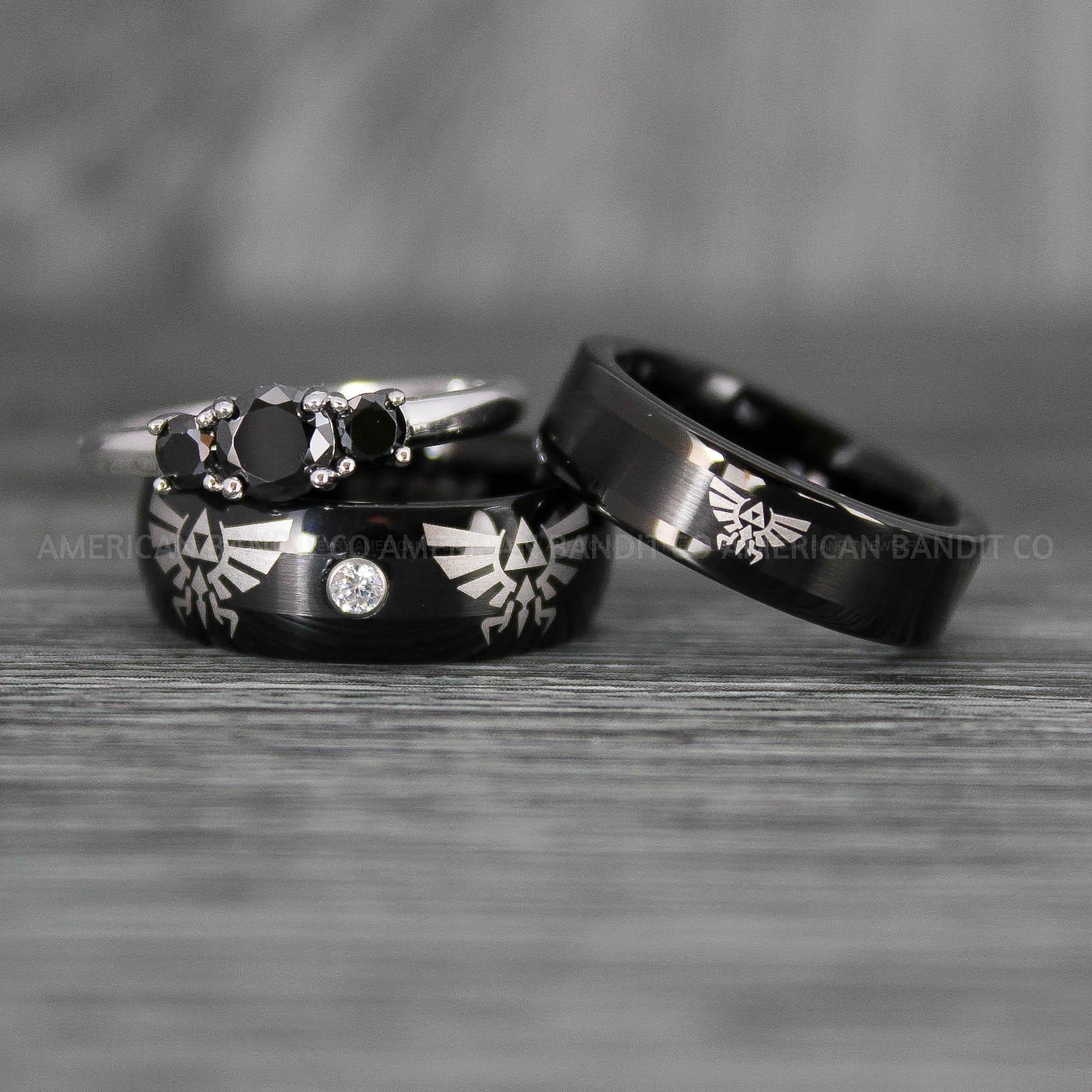 IMG_7462 Zelda Rings, Zelda Wedding Rings, Gamer Rings, Gamer Jewelry, Zelda Wedding Bands, Gamer Wedding Rings, Black Wedding Rings - Image 1