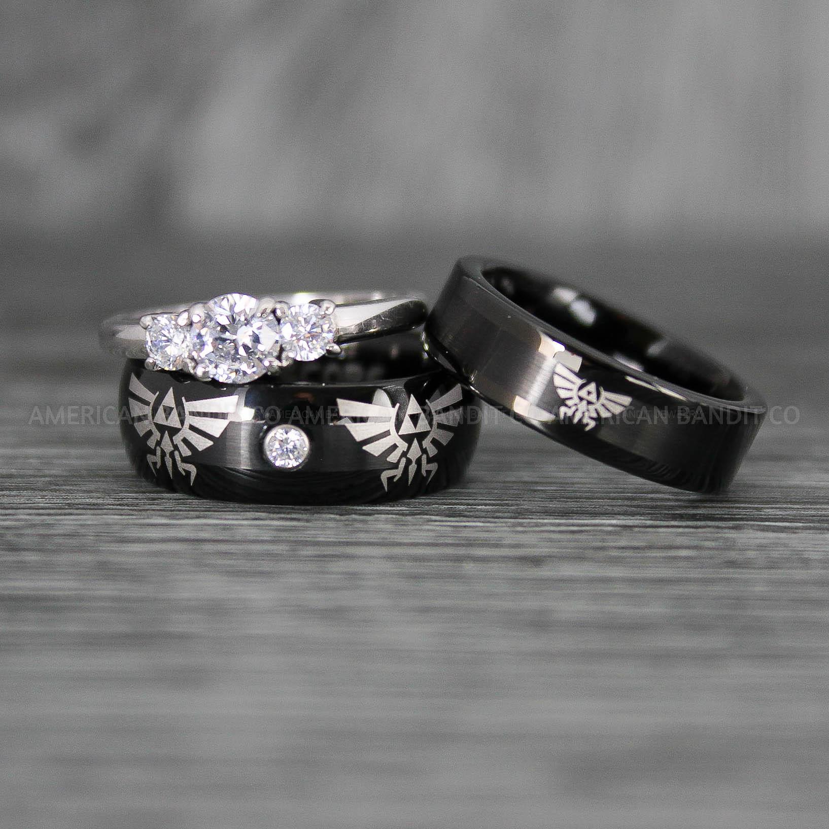 IMG_7463 Zelda Rings, Zelda Wedding Rings, Gamer Rings, Gamer Jewelry, Zelda Wedding Bands, Gamer Wedding Rings, Black Wedding Rings - Image 1