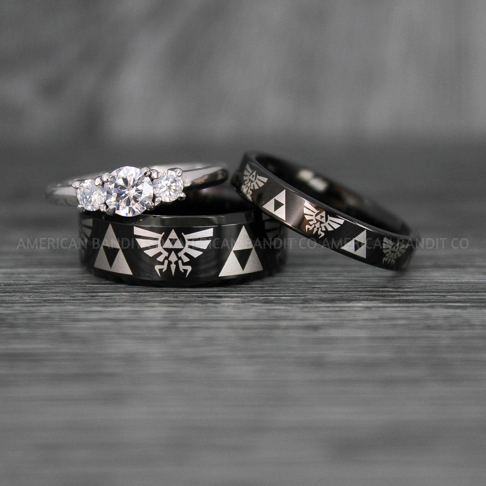 IMG_7467 Zelda Rings, Zelda Wedding Rings, Gamer Rings, Gamer Jewelry, Zelda Wedding Bands, Gamer Wedding Rings, Black Wedding Rings - Image 1