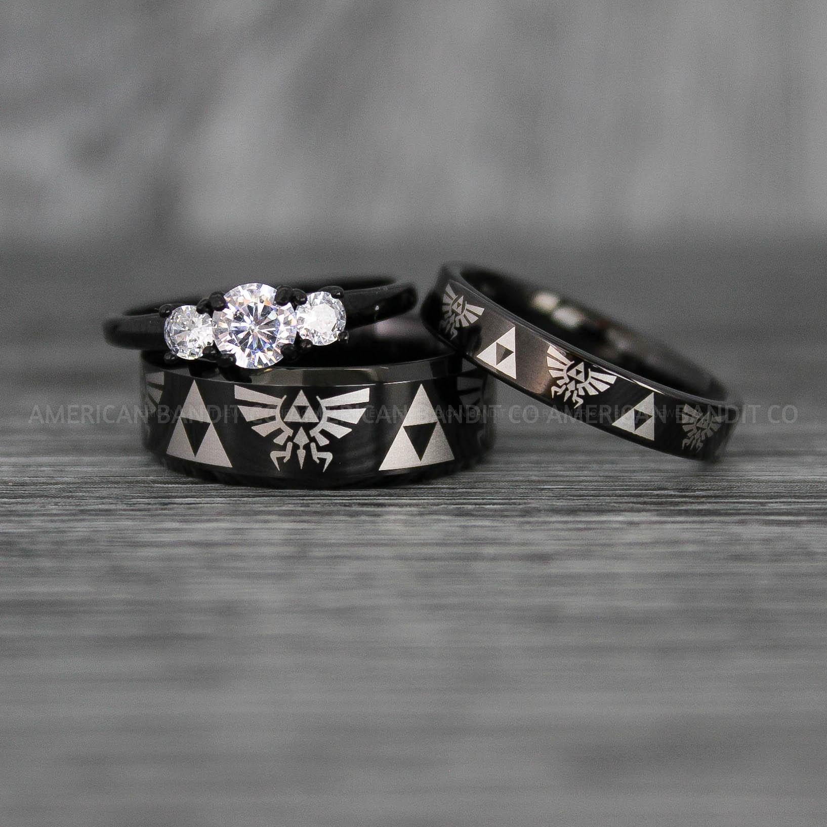 IMG_7468 Zelda Rings, Zelda Wedding Rings, Gamer Rings, Gamer Jewelry, Zelda Wedding Bands, Gamer Wedding Rings, Black Wedding Rings - Image 1