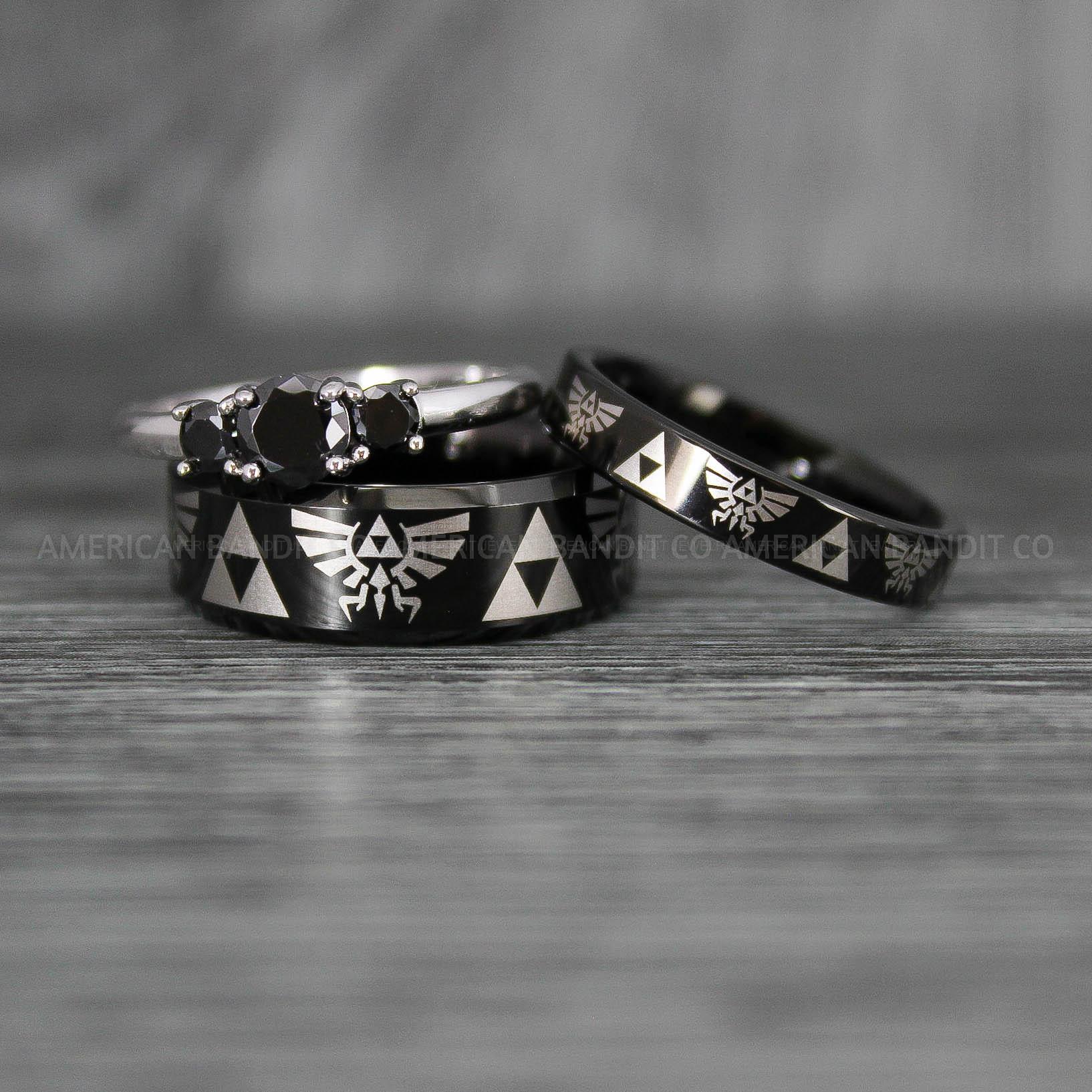 IMG_7470 Zelda Rings, Zelda Wedding Rings, Gamer Rings, Gamer Jewelry, Zelda Wedding Bands, Gamer Wedding Rings, Black Wedding Rings - Image 1