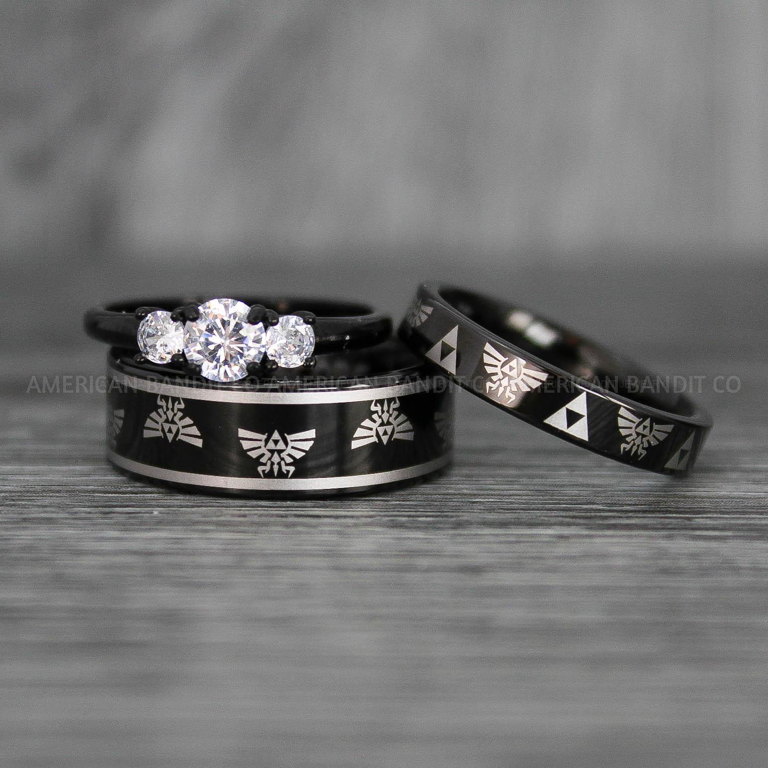 IMG_7476 Zelda Rings, Zelda Wedding Rings, Gamer Rings, Gamer Jewelry, Zelda Wedding Bands, Gamer Wedding Rings, Black Wedding Rings - Image 1