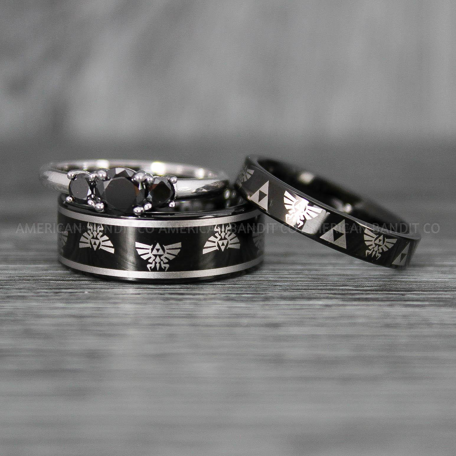 IMG_7478 Zelda Rings, Zelda Wedding Rings, Gamer Rings, Gamer Jewelry, Zelda Wedding Bands, Gamer Wedding Rings, Black Wedding Rings - Image 1