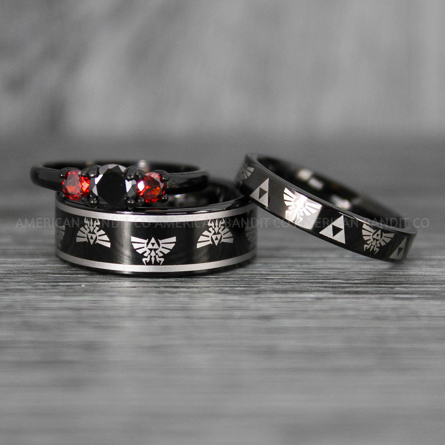 IMG_7479 Zelda Rings, Zelda Wedding Rings, Gamer Rings, Gamer Jewelry, Zelda Wedding Bands, Gamer Wedding Rings, Black Wedding Rings - Image 1