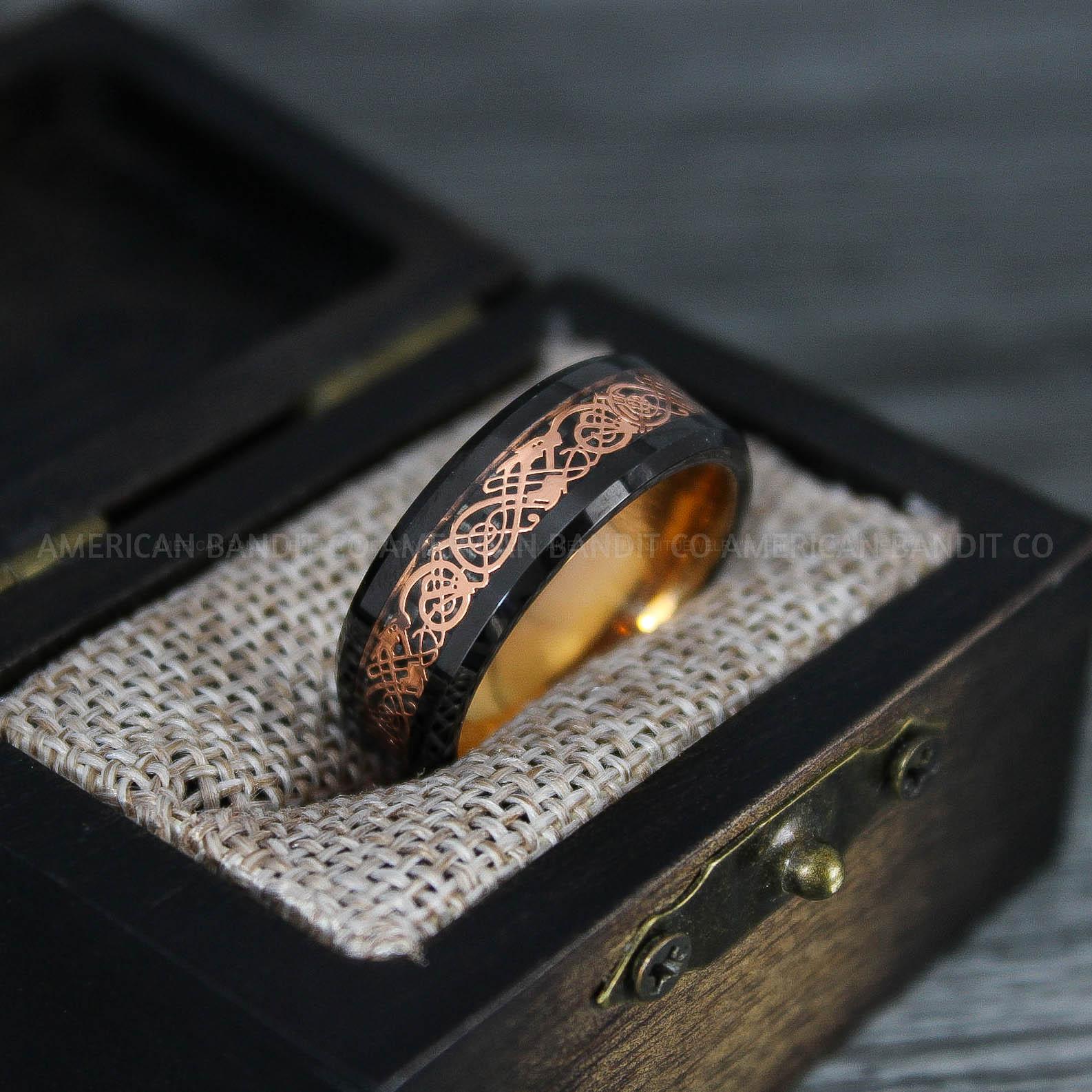 IMG_7541 Vikings Ring, Dragon Ring, Dragon Scroll Ring, Vikings Wedding Band, Black Wedding Band - Image 1