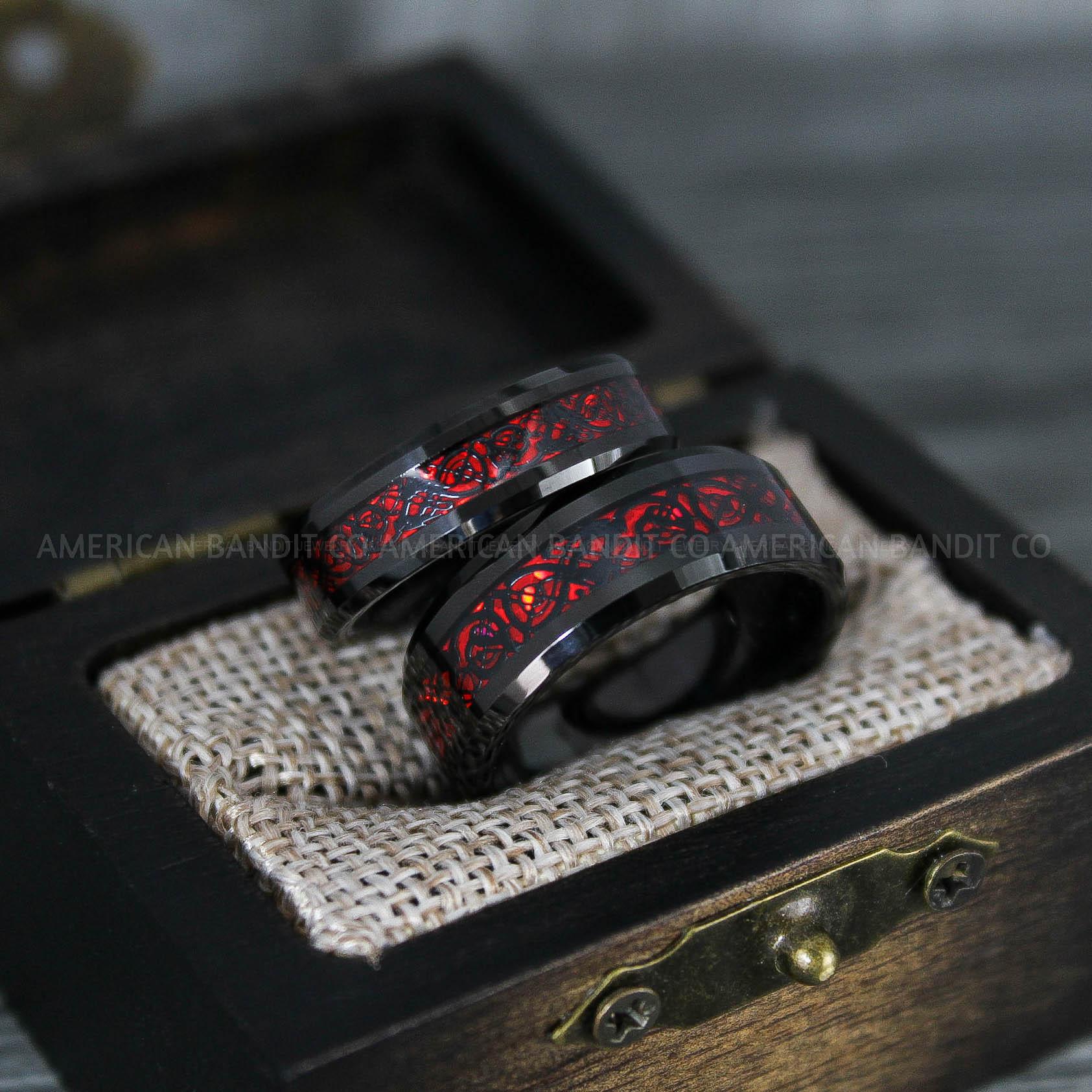 IMG_7546 Vikings Ring, Dragon Ring, Dragon Scroll Ring, Vikings Wedding Band, Black Wedding Band - Image 1