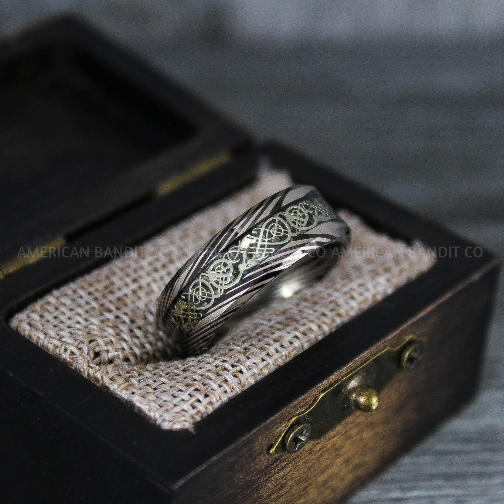 IMG_7551 Vikings Ring, Dragon Ring, Dragon Scroll Ring, Vikings Wedding Band, Black Wedding Band - Image 1