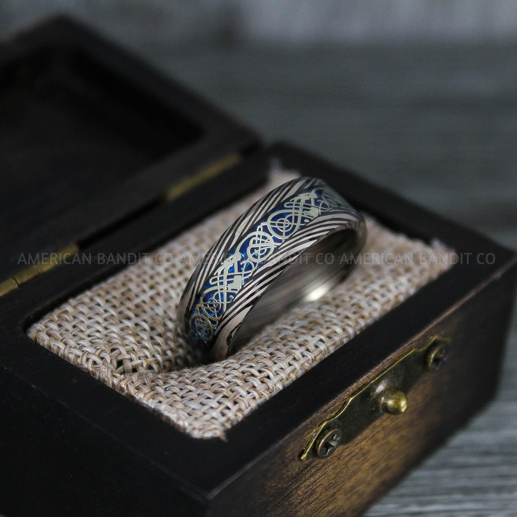 IMG_7553 Vikings Ring, Dragon Ring, Dragon Scroll Ring, Vikings Wedding Band, Black Wedding Band - Image 1