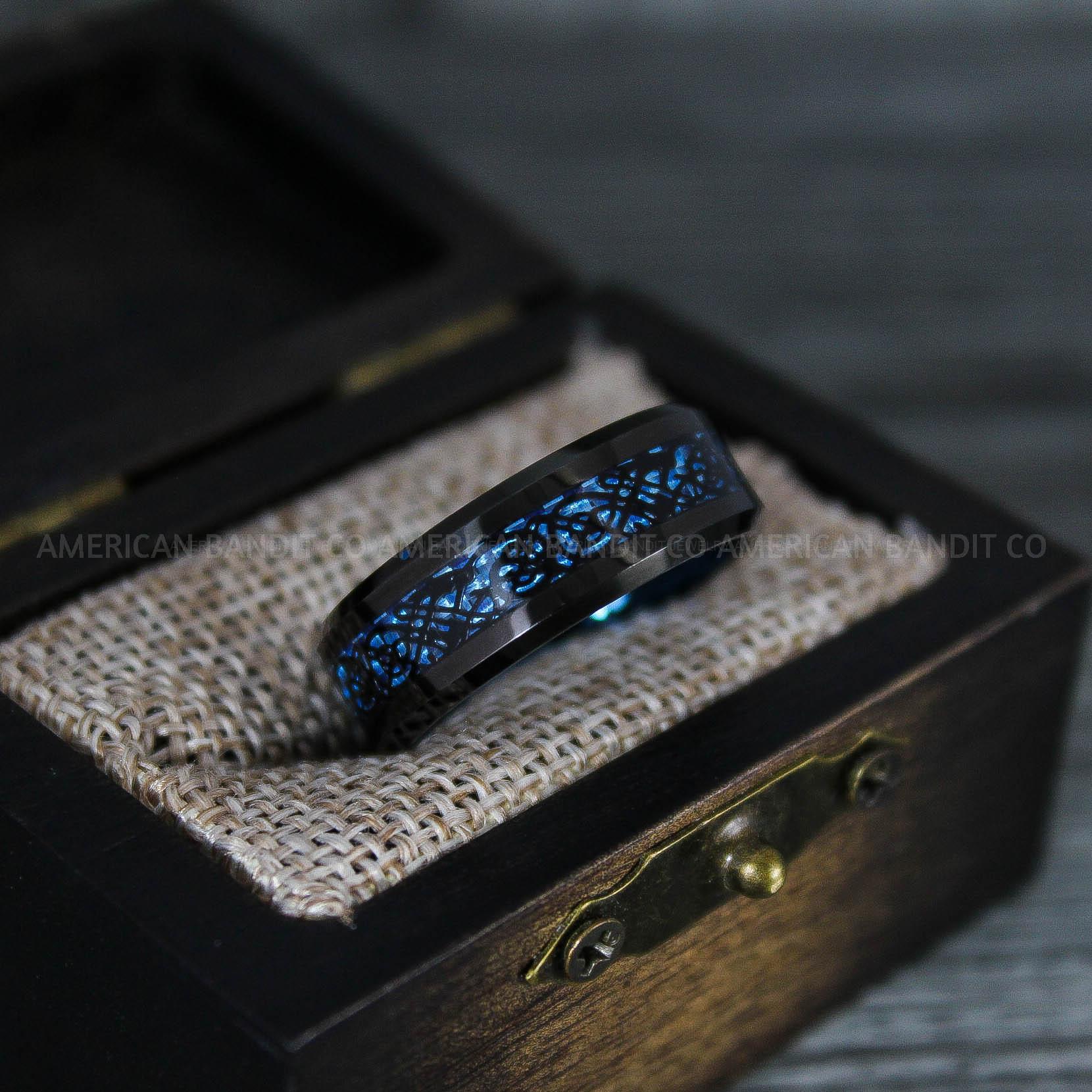 IMG_7557 Vikings Ring, Dragon Ring, Dragon Scroll Ring, Vikings Wedding Band, Black Wedding Band - Image 1