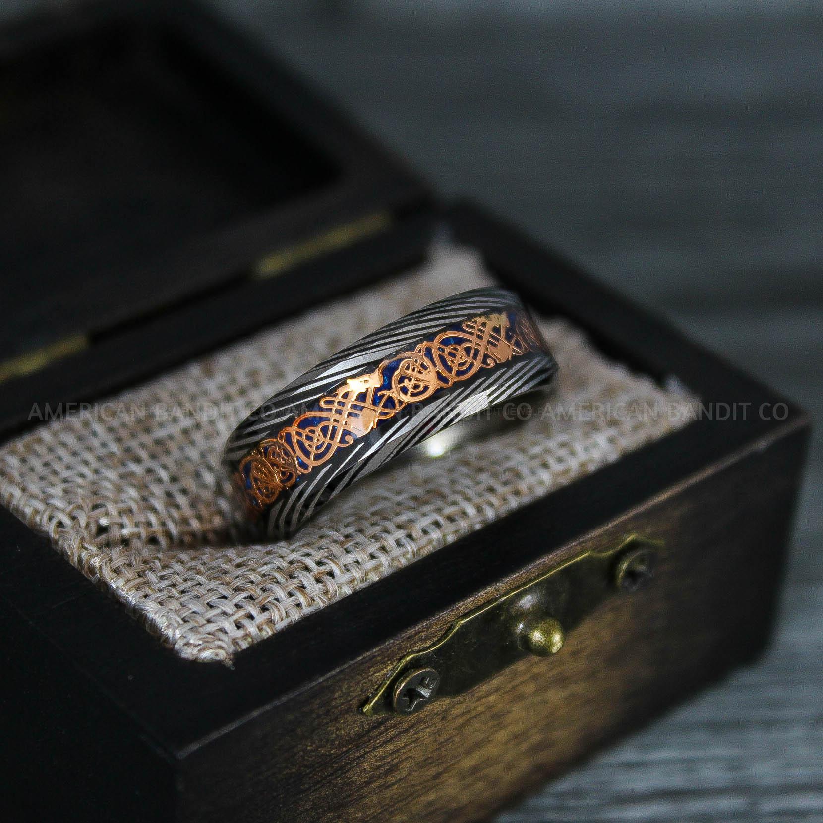 IMG_7558 Vikings Ring, Dragon Ring, Dragon Scroll Ring, Vikings Wedding Band, Black Wedding Band - Image 1