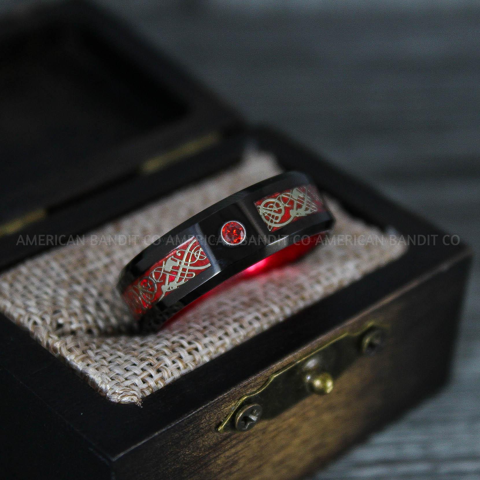 IMG_7560 Vikings Ring, Dragon Ring, Dragon Scroll Ring, Vikings Wedding Band, Black Wedding Band - Image 1