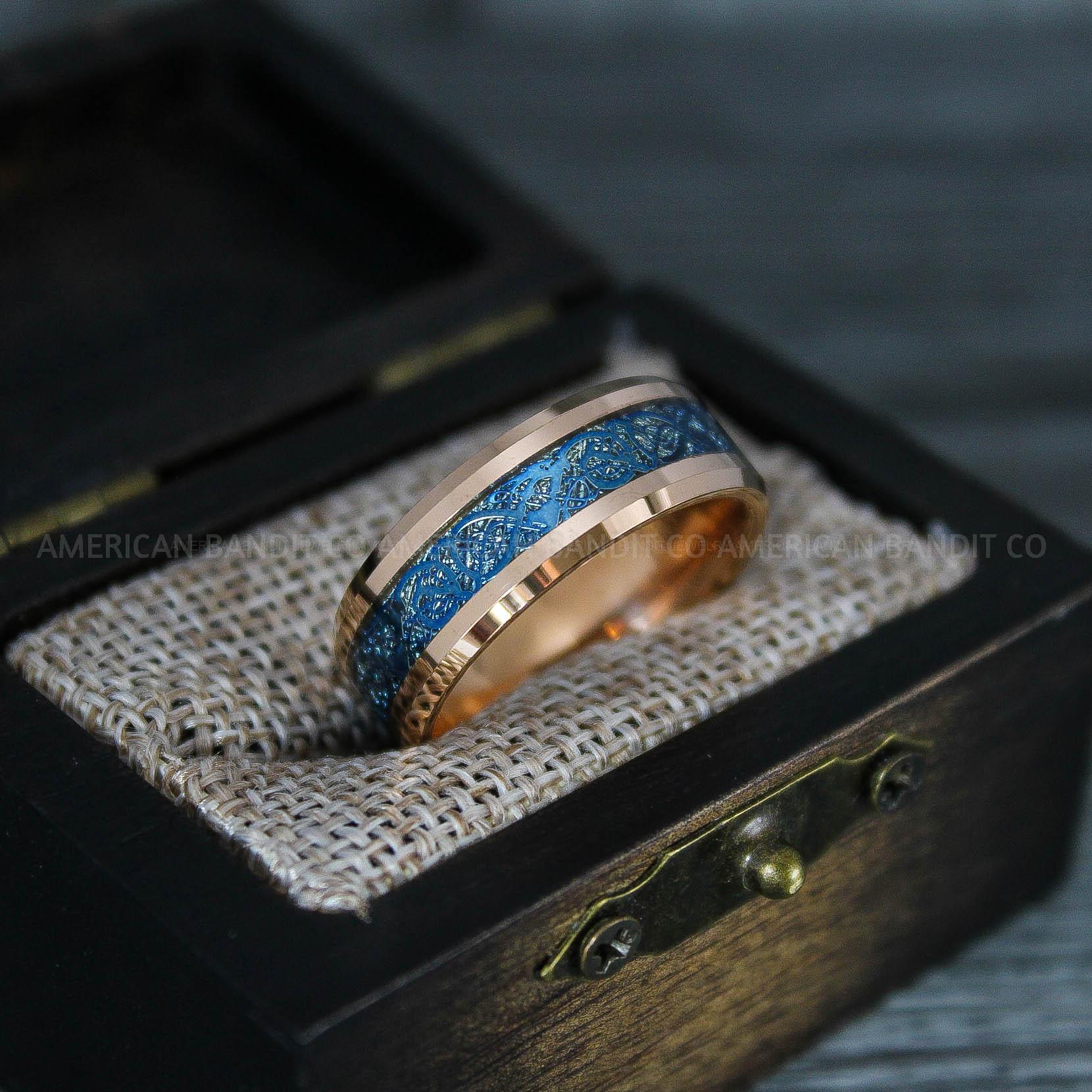 IMG_7562 Vikings Ring, Dragon Ring, Dragon Scroll Ring, Vikings Wedding Band, Rose Gold Wedding Band - Image 1