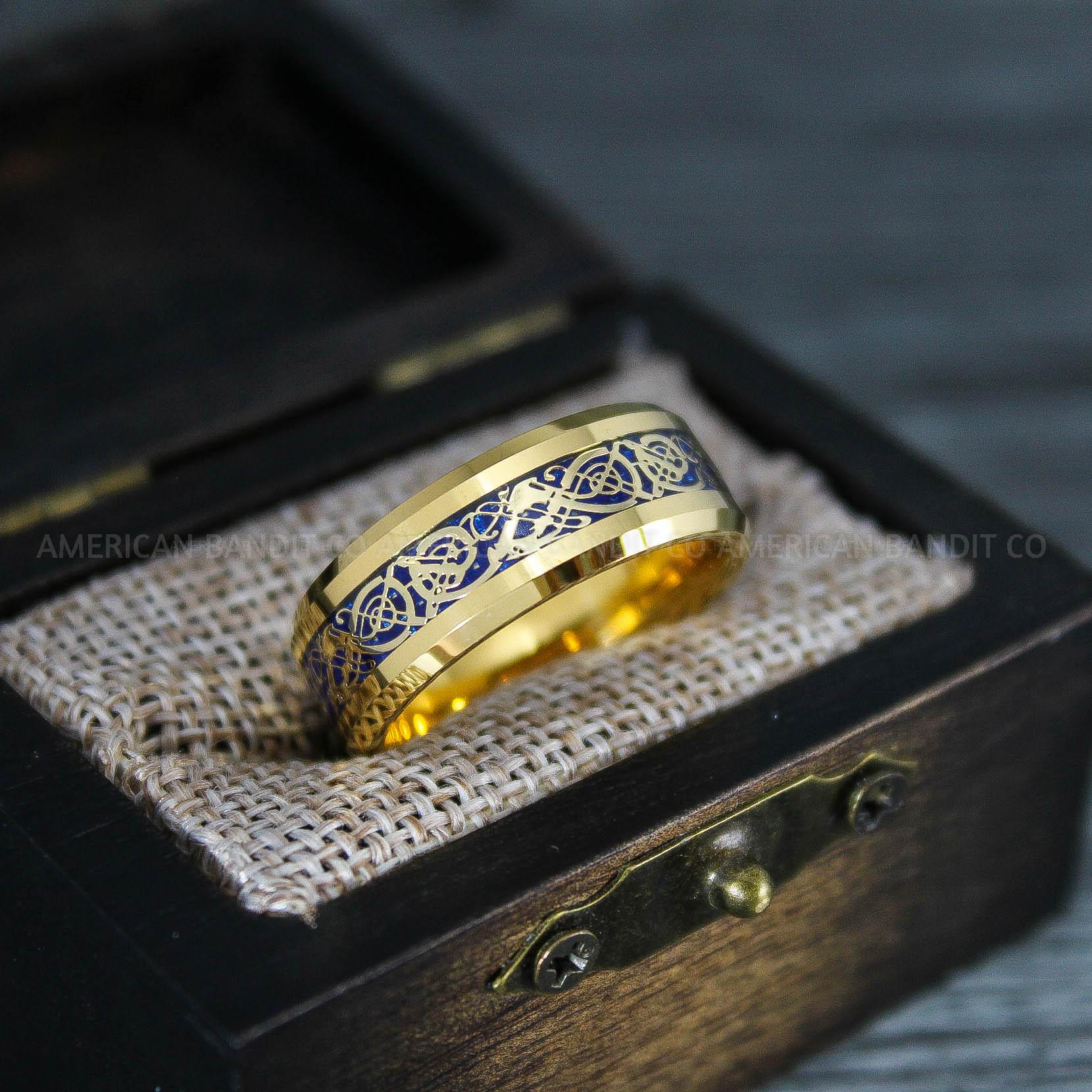 IMG_7572 Vikings Rings, Dragon Rings, Dragon Scroll Rings, Vikings Wedding Bands, Yellow Gold Wedding Band - Image 1