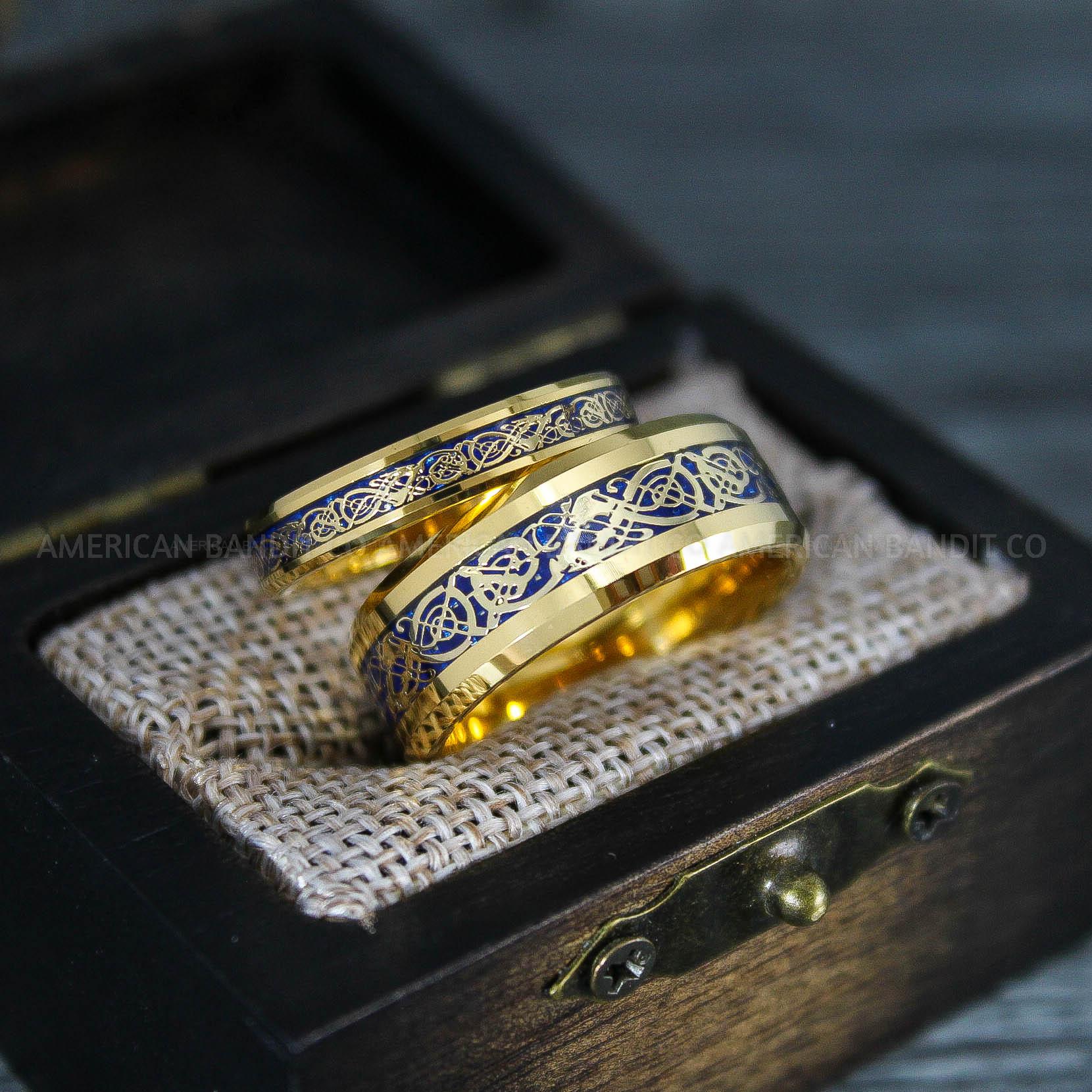 IMG_7573 Vikings Rings, Dragon Rings, Dragon Scroll Rings, Vikings Wedding Bands, Yellow Gold Wedding Bands - Image 1