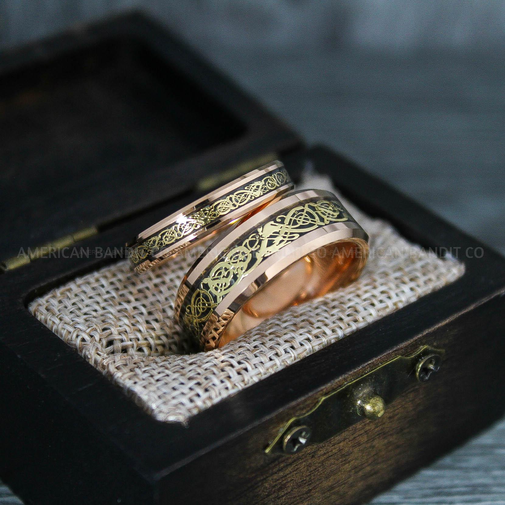 IMG_7580 Vikings Rings, Dragon Rings, Dragon Scroll Rings, Vikings Wedding Bands, Rose Gold Wedding Bands - Image 1