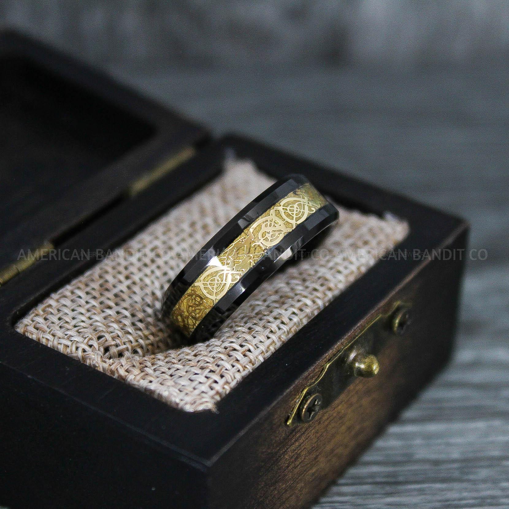 IMG_7593 Vikings Rings, Dragon Rings, Dragon Scroll Rings, Vikings Wedding Bands, Black Wedding Bands - Image 1