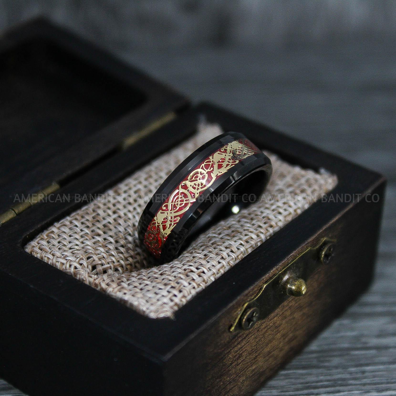 IMG_7602 Vikings Ring, Dragon Ring, Dragon Scroll Ring, Vikings Wedding Band, Black Wedding Band - Image 1