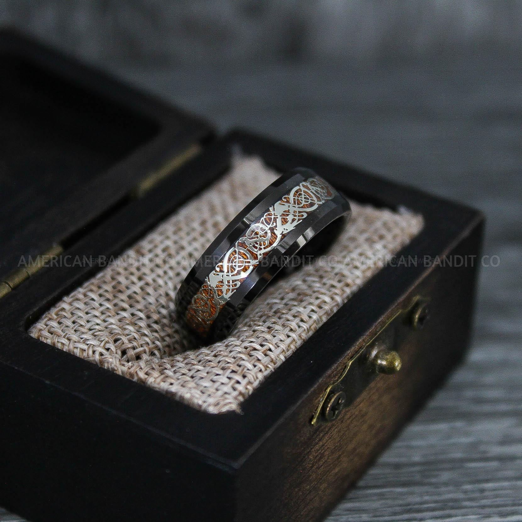 IMG_7604 Vikings Rings, Dragon Rings, Dragon Scroll Rings, Vikings Wedding Bands, Black Wedding Bands - Image 1