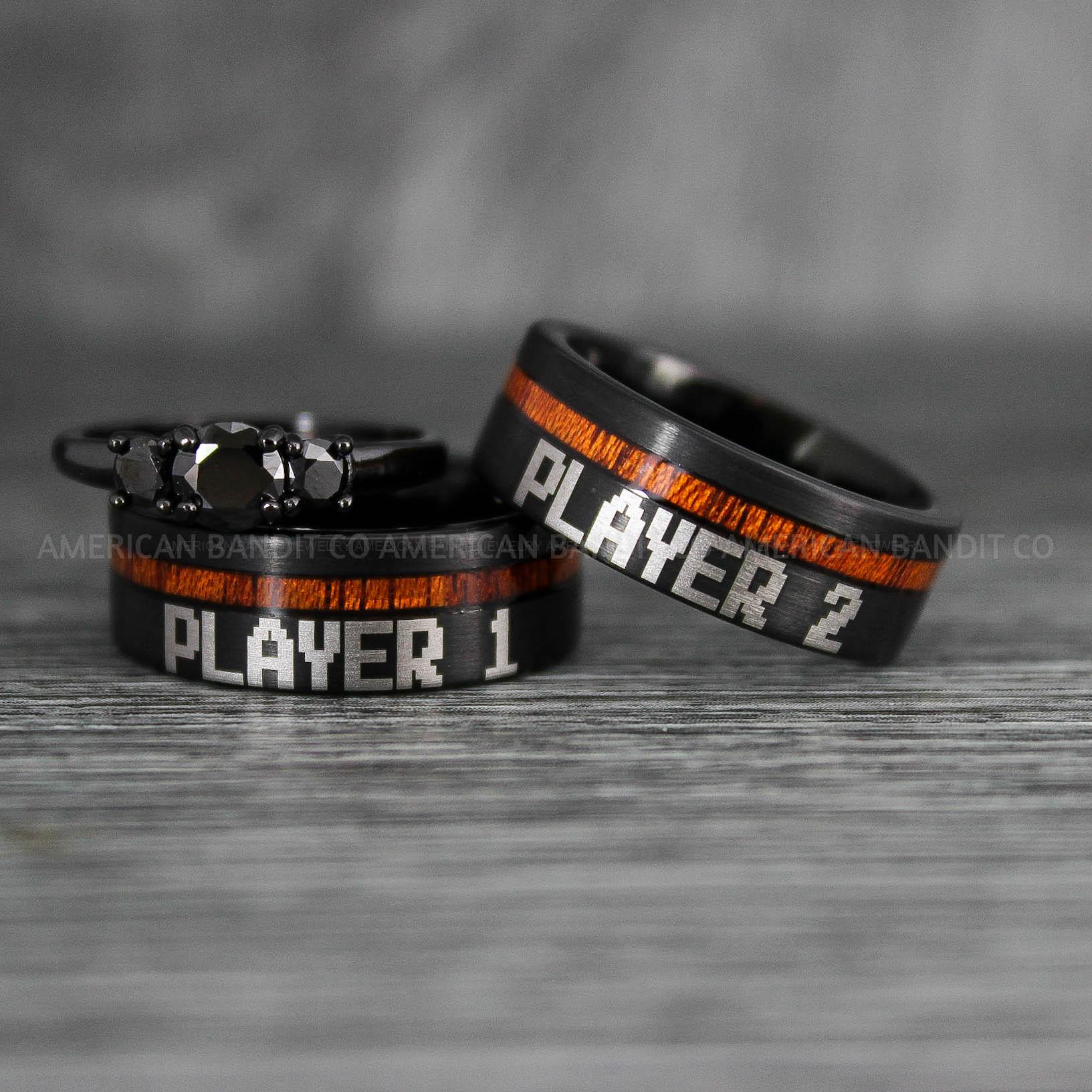 IMG_7611 Player 1 Player 2 Rings, Gamer Rings, Couple Rings, Gamer Couple Wedding Bands, Gamer Wedding Rings - Image 1