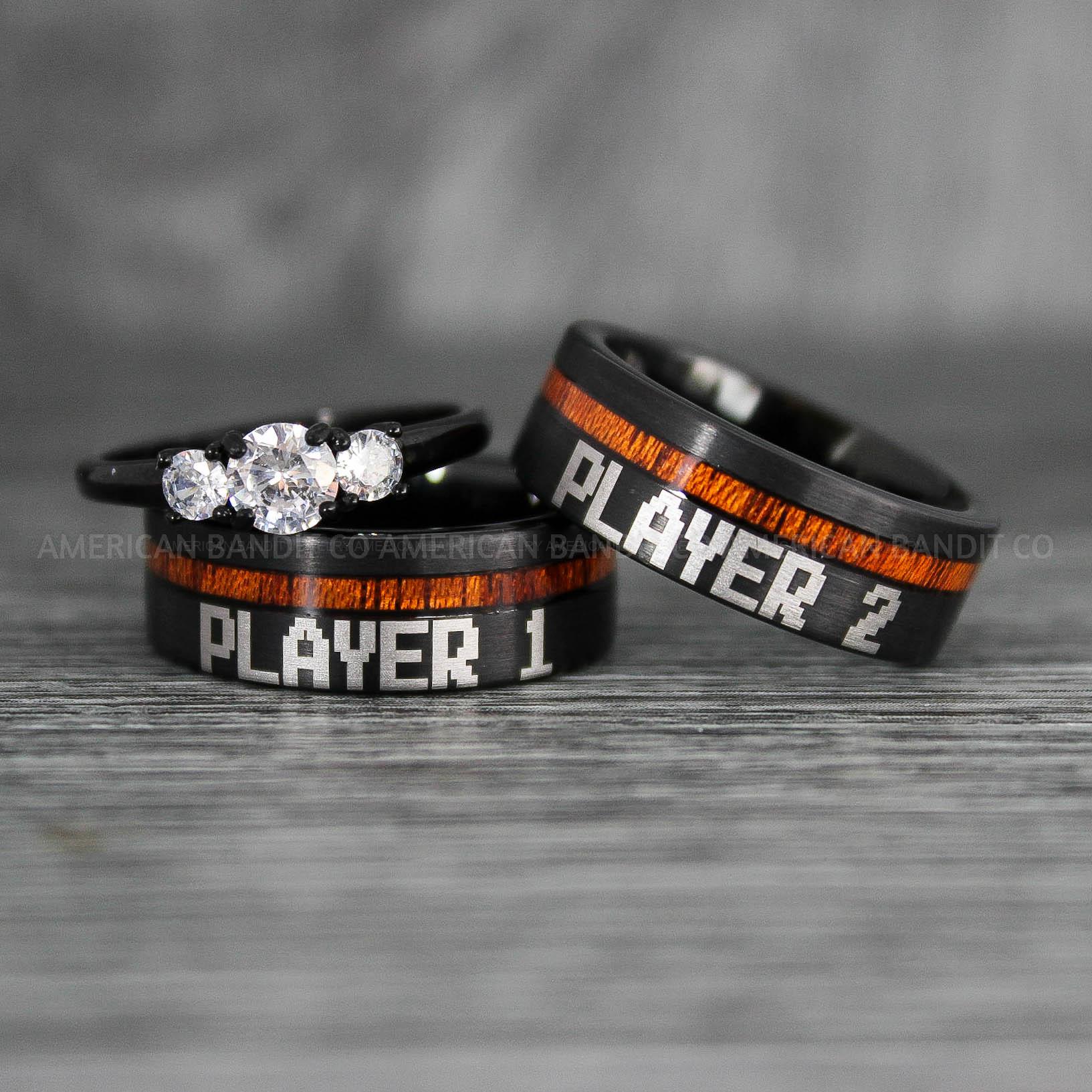 IMG_7612 Player 1 Player 2 Rings, Gamer Rings, Couple Rings, Gamer Couple Wedding Bands, Gamer Wedding Rings - Image 1