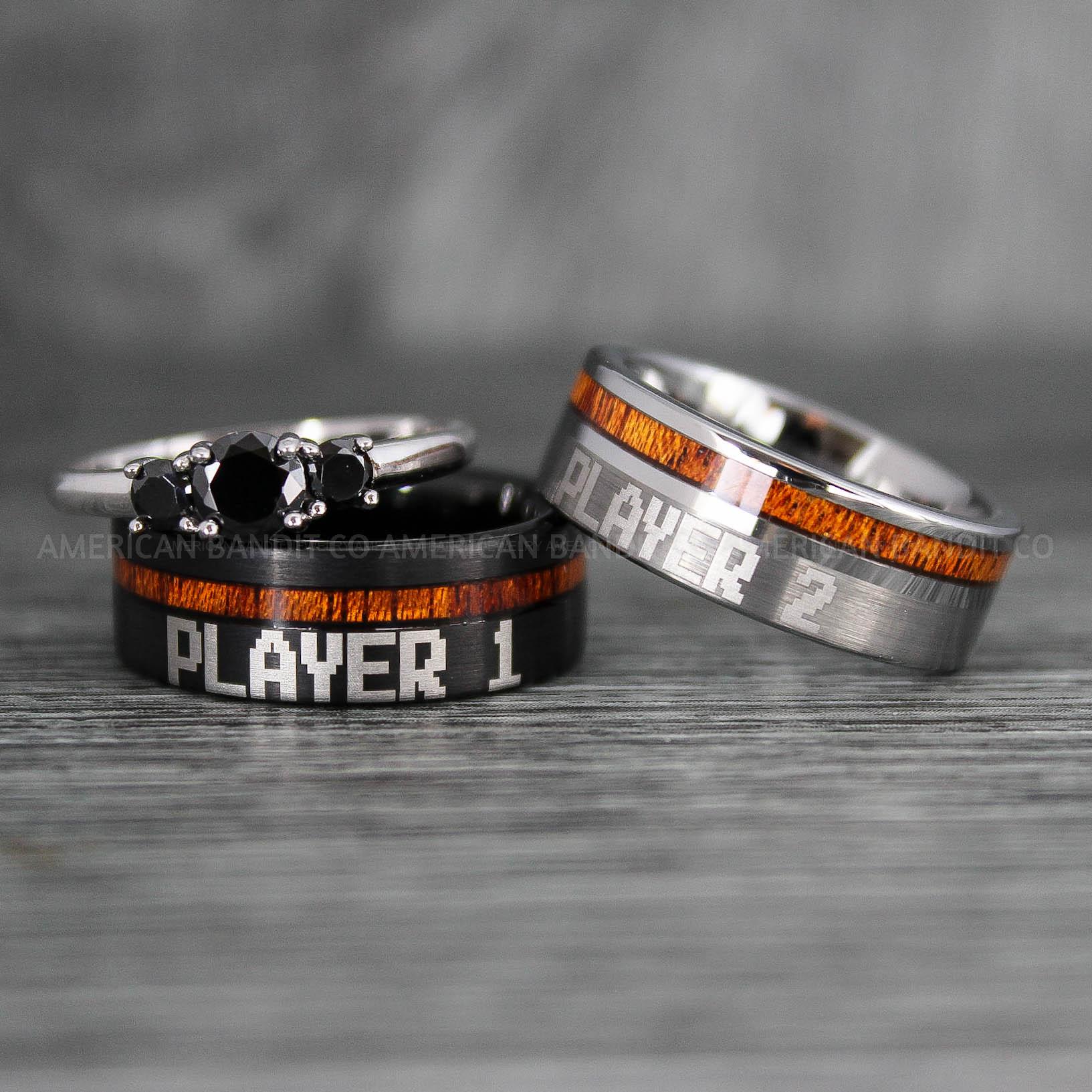 IMG_7614 Player 1 Player 2 Rings, Gamer Rings, Couple Rings, Gamer Couple Wedding Bands, Gamer Wedding Rings - Image 1