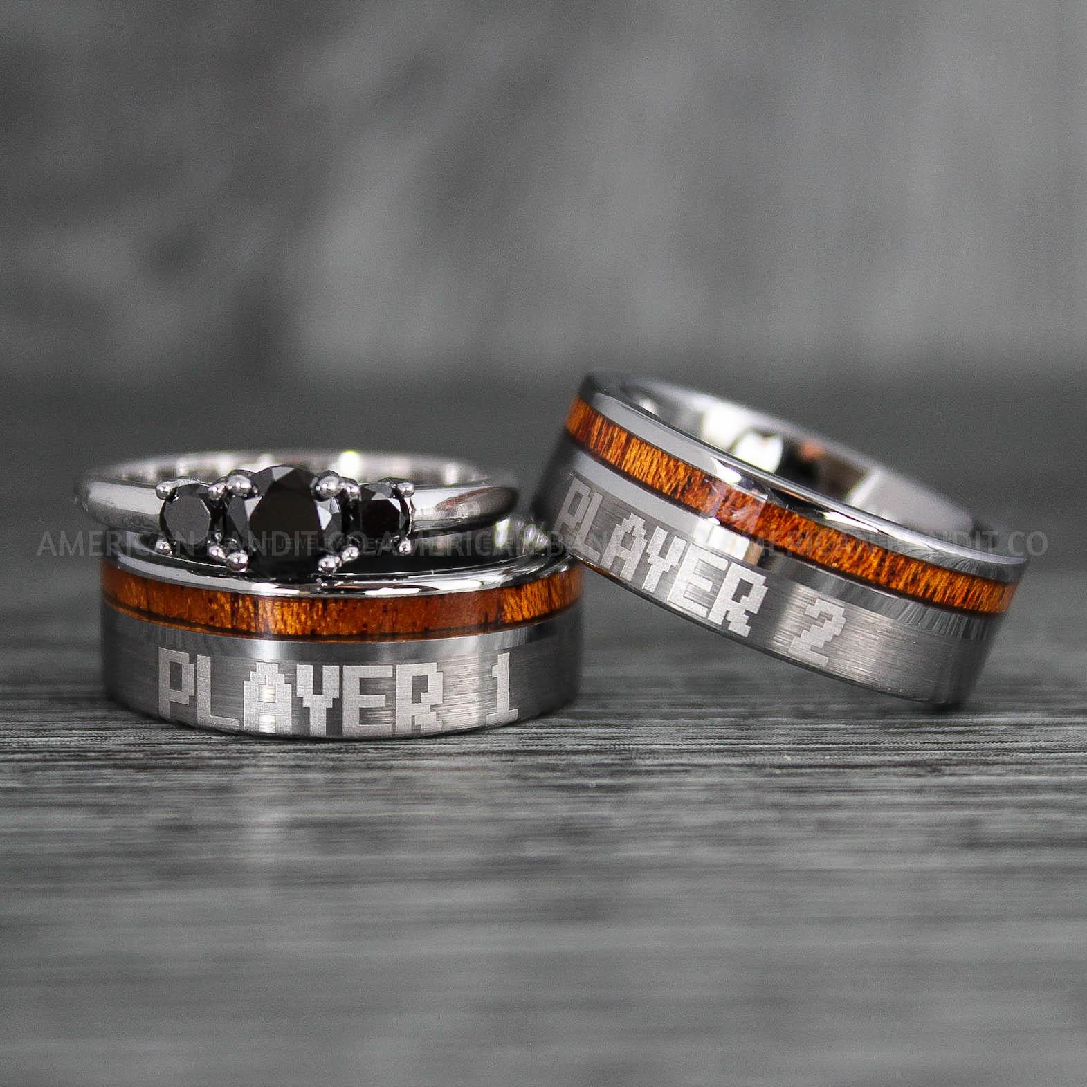 IMG_7619 Player 1 Player 2 Rings, Gamer Rings, Couple Rings, Gamer Couple Wedding Bands, Gamer Wedding Rings - Image 1