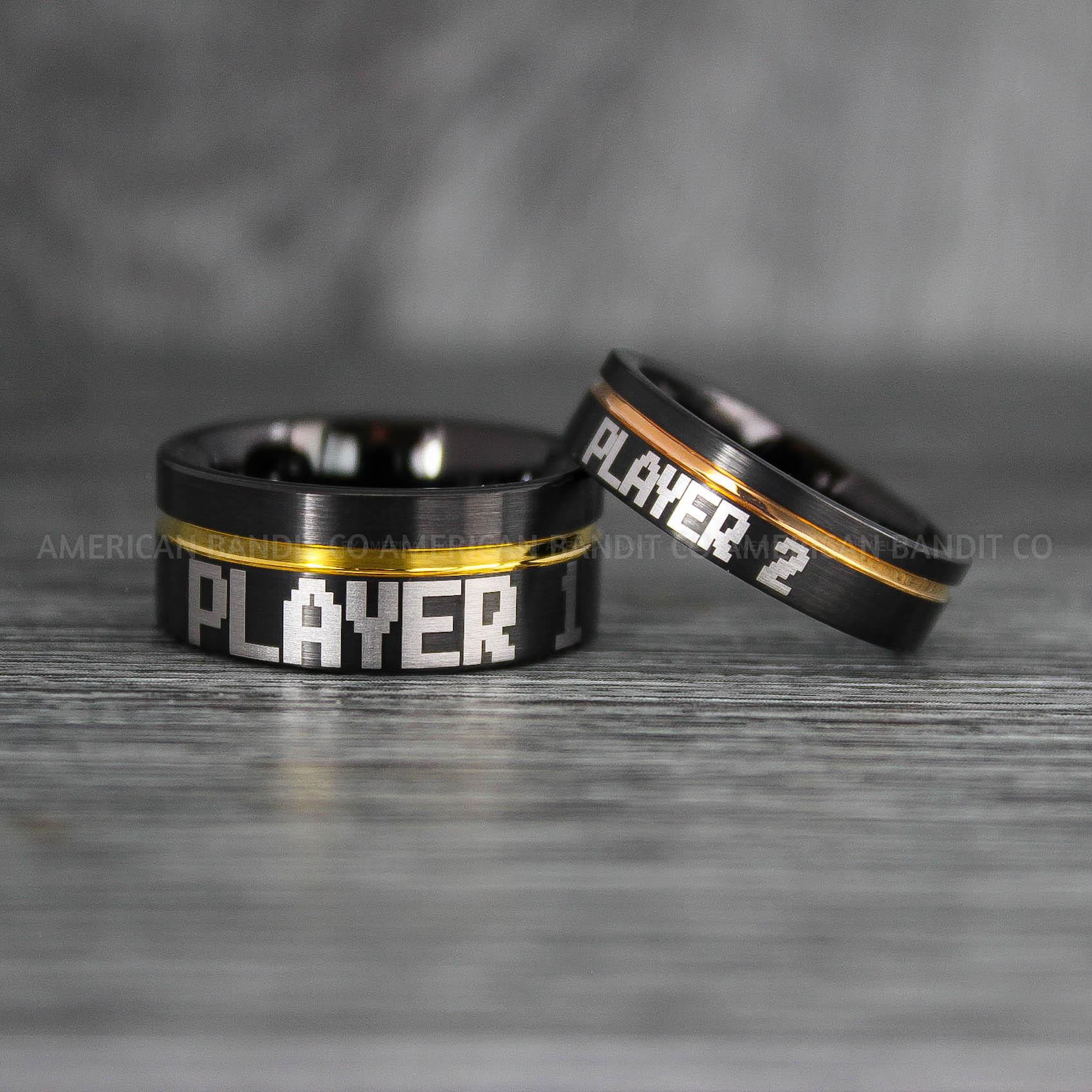 IMG_7652 Player 1 Player 2 Rings, Gamer Rings, Couple Rings, Gamer Couple Wedding Bands, Gamer Wedding Rings - Image 1